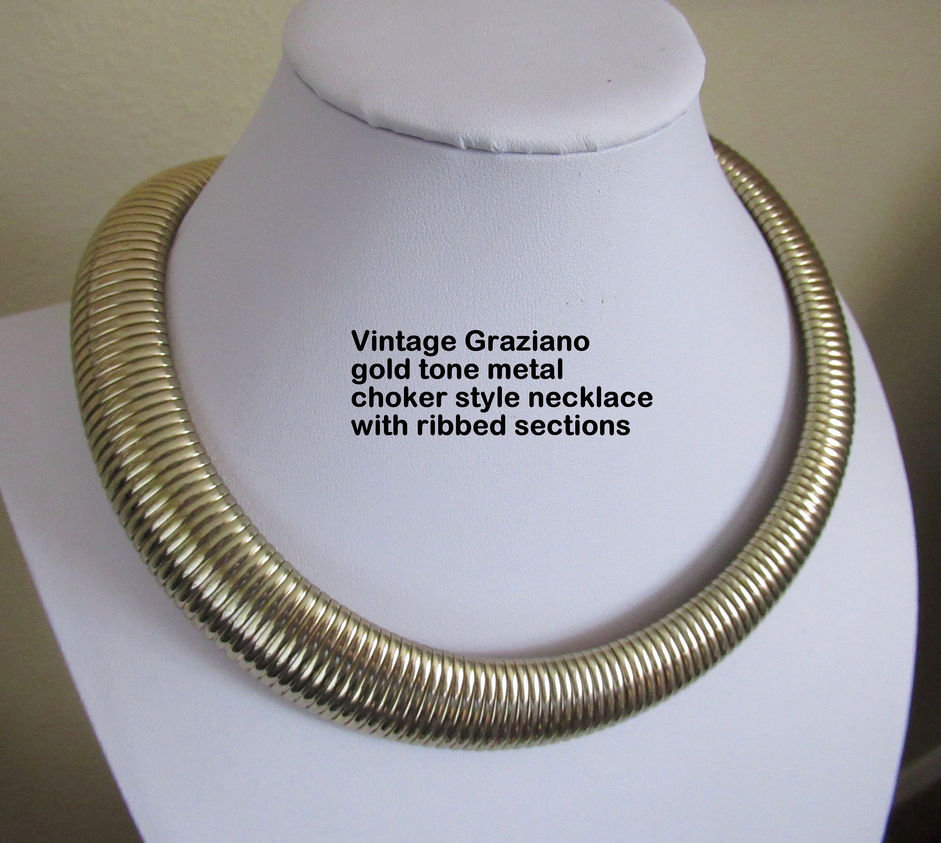 Choker Necklace Gold Tone Metal Wide Fitted Choker Length with Extender Chain and Lobster Claw Clasp a Statement Piece by Graziano - Image 4