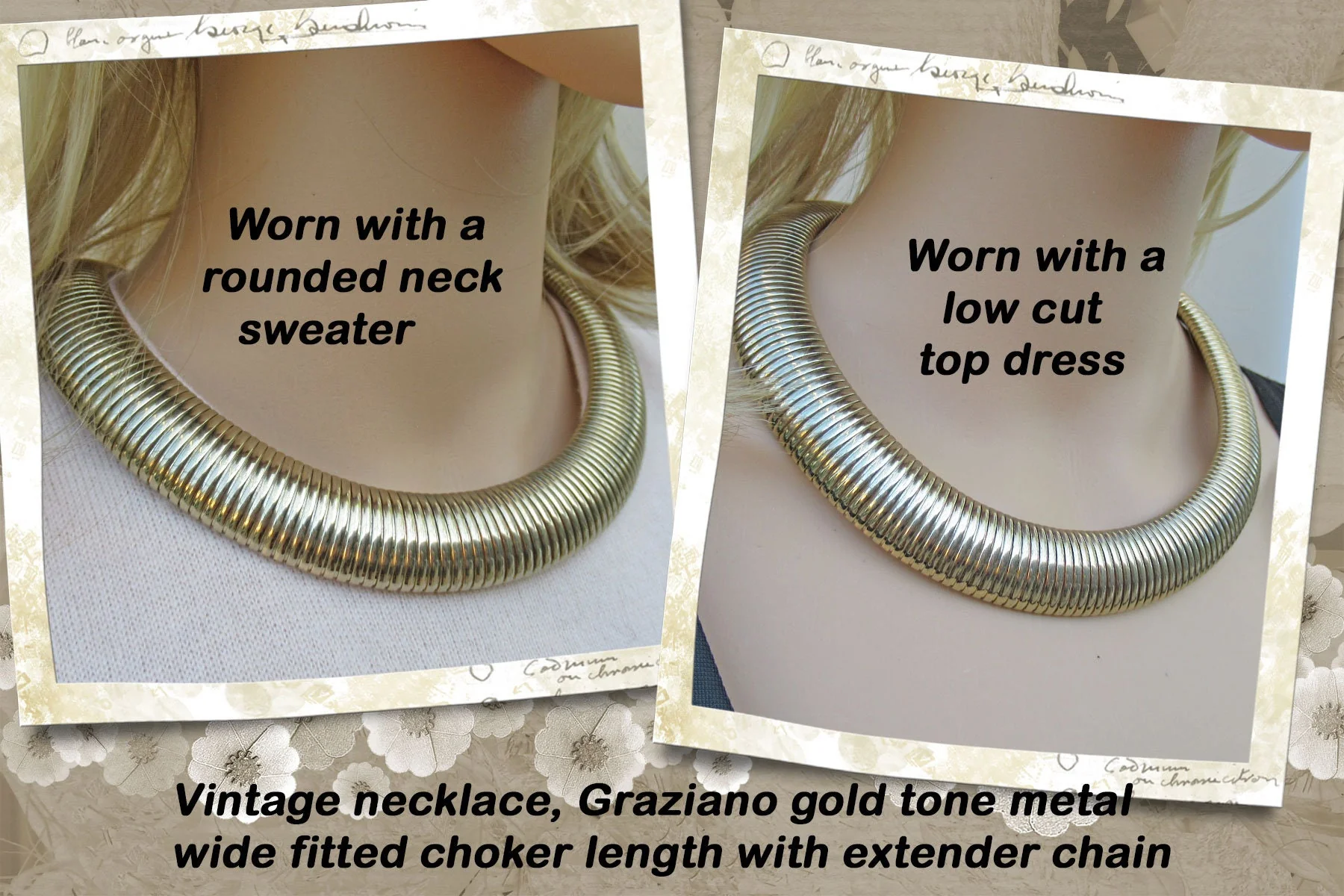 Choker Necklace Gold Tone Metal Wide Fitted Choker Length with Extender Chain and Lobster Claw Clasp a Statement Piece by Graziano - Image 5