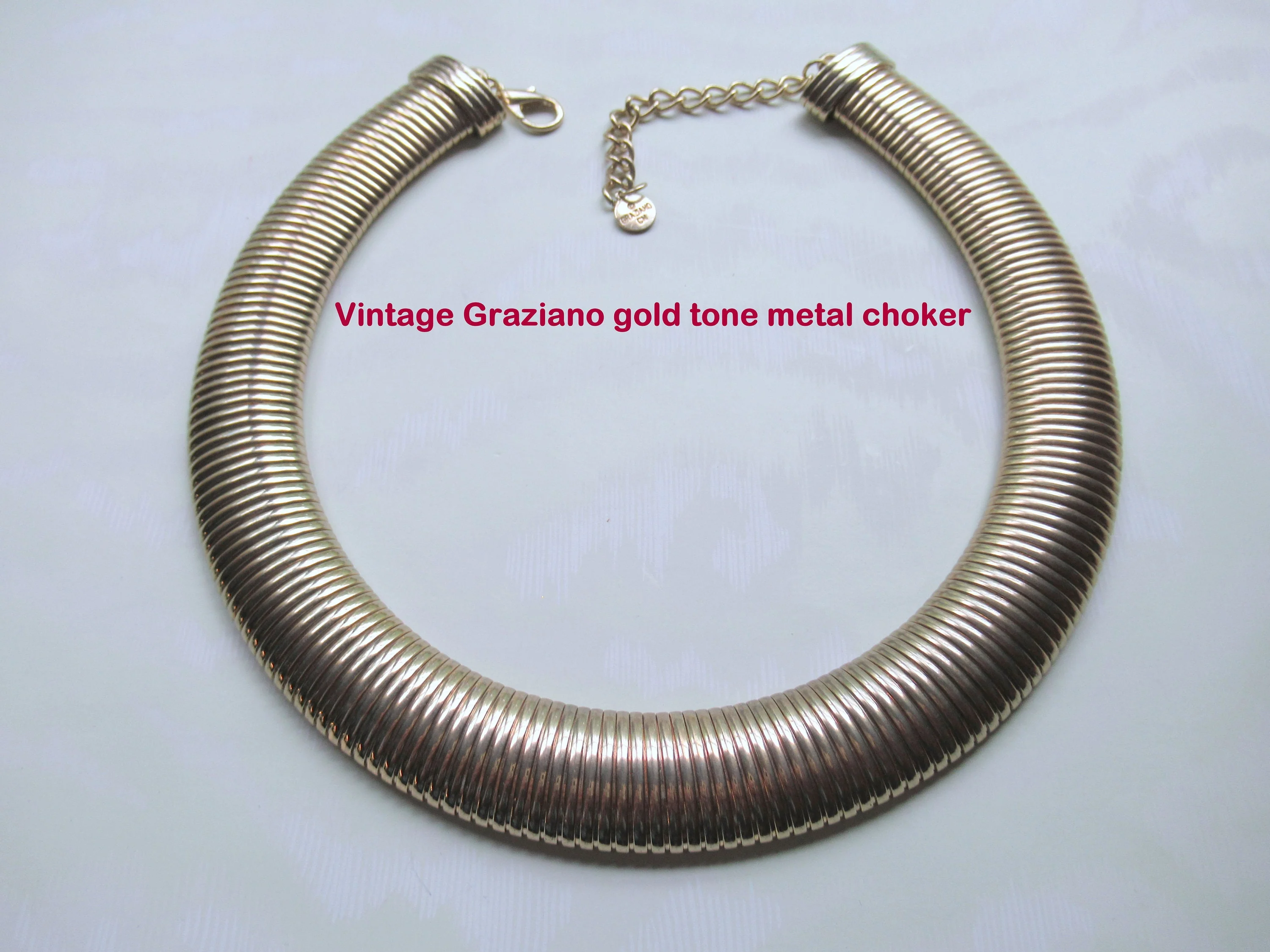 Choker Necklace Gold Tone Metal Wide Fitted Choker Length with Extender Chain and Lobster Claw Clasp a Statement Piece by Graziano - Image 6