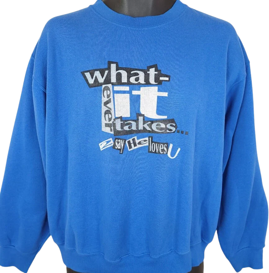 Christian Sweatshirt Vintage 90s Whatever It Takes Jesus Made In Usa Mens Size Large