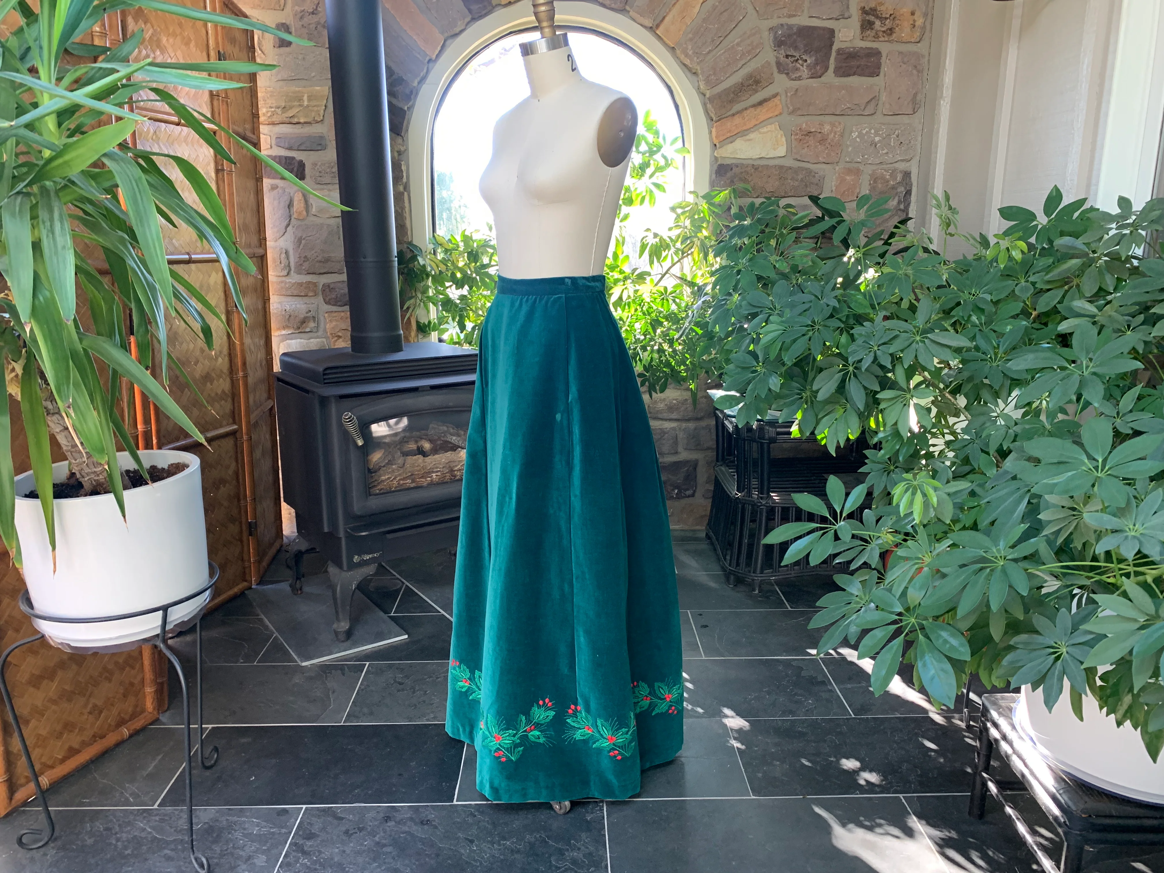 Christmas Green Velveteen Embroidered Maxi Skirt By Alison Burns - Image 4