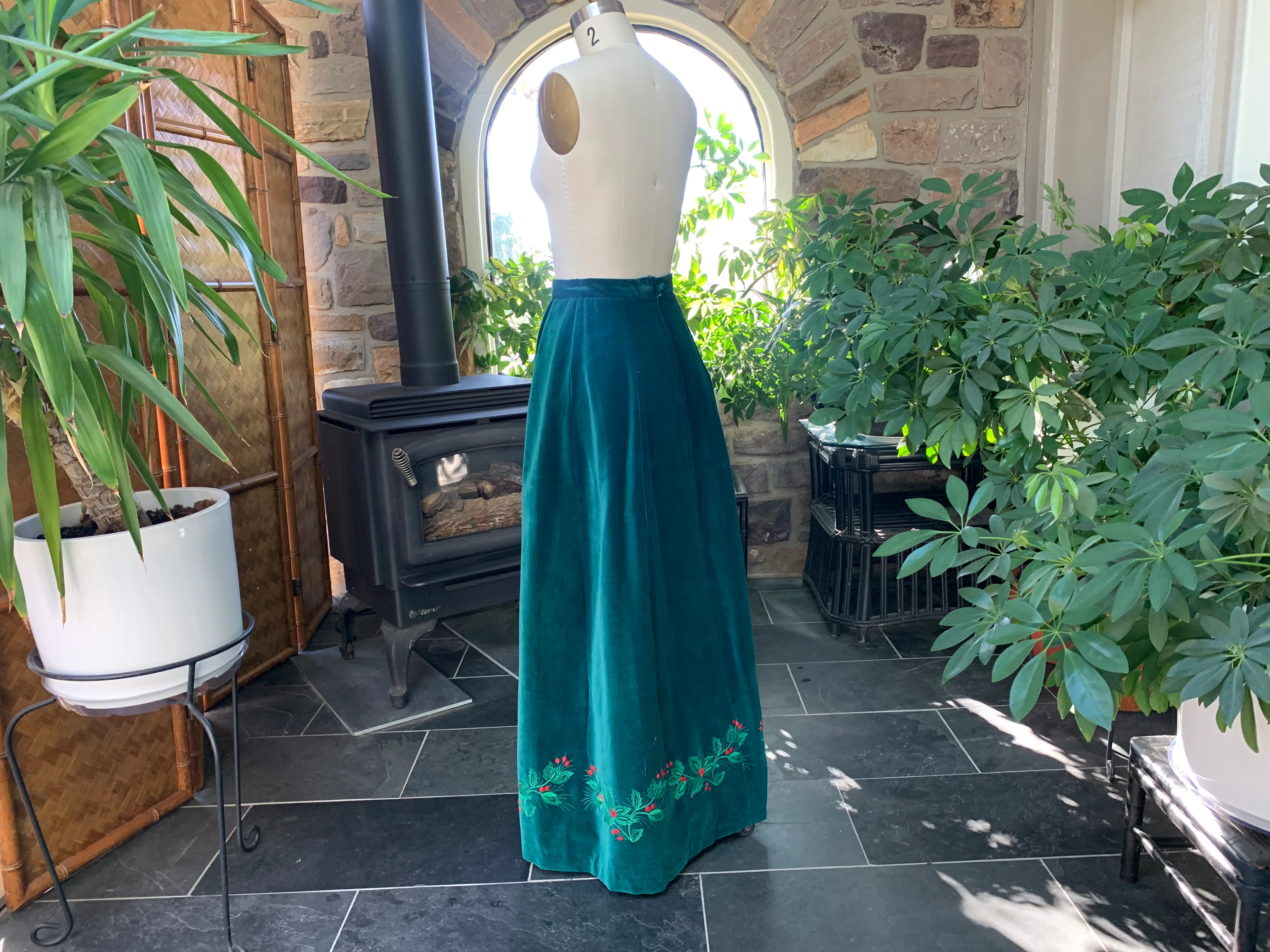 Christmas Green Velveteen Embroidered Maxi Skirt By Alison Burns - Image 6