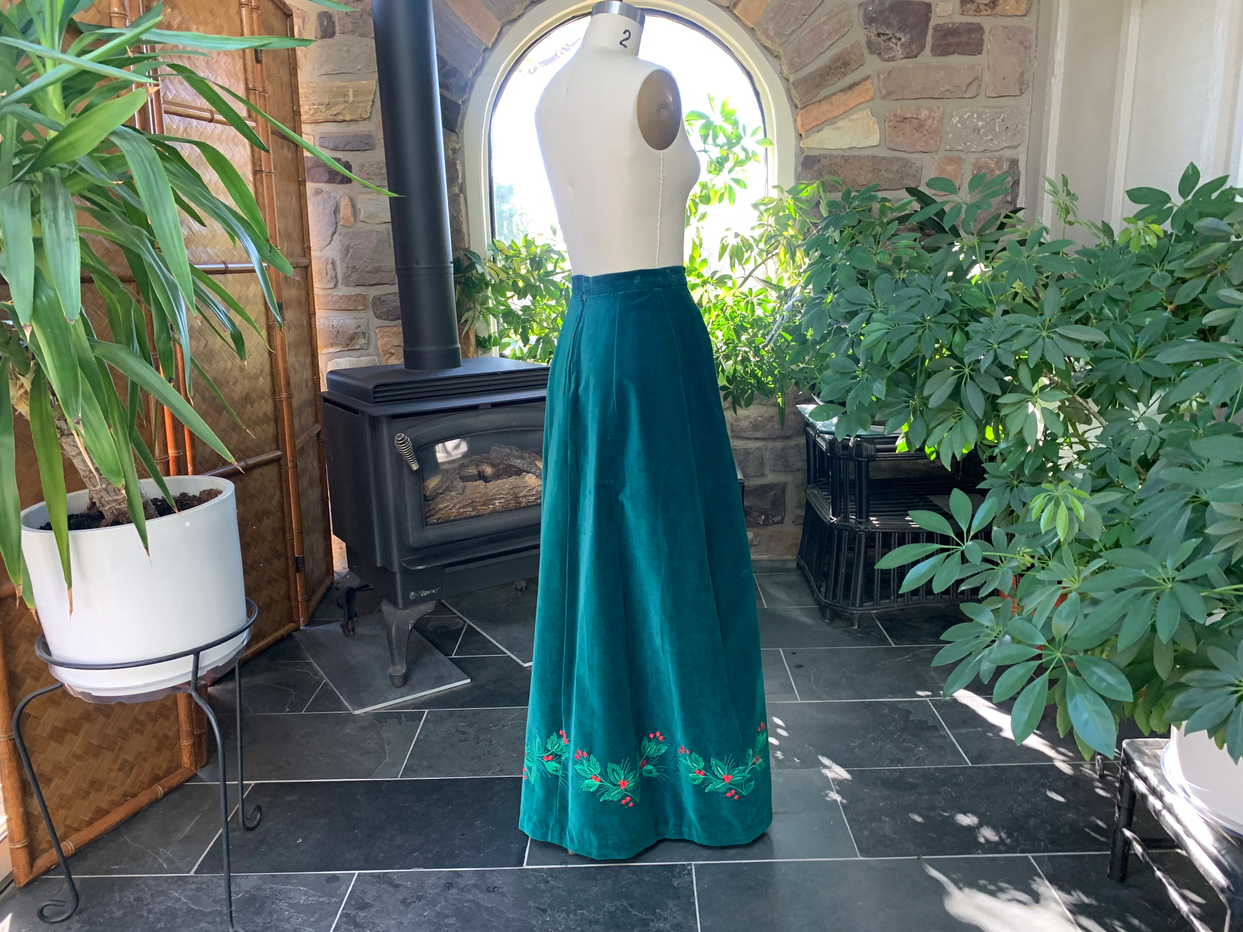 Christmas Green Velveteen Embroidered Maxi Skirt By Alison Burns - Image 7