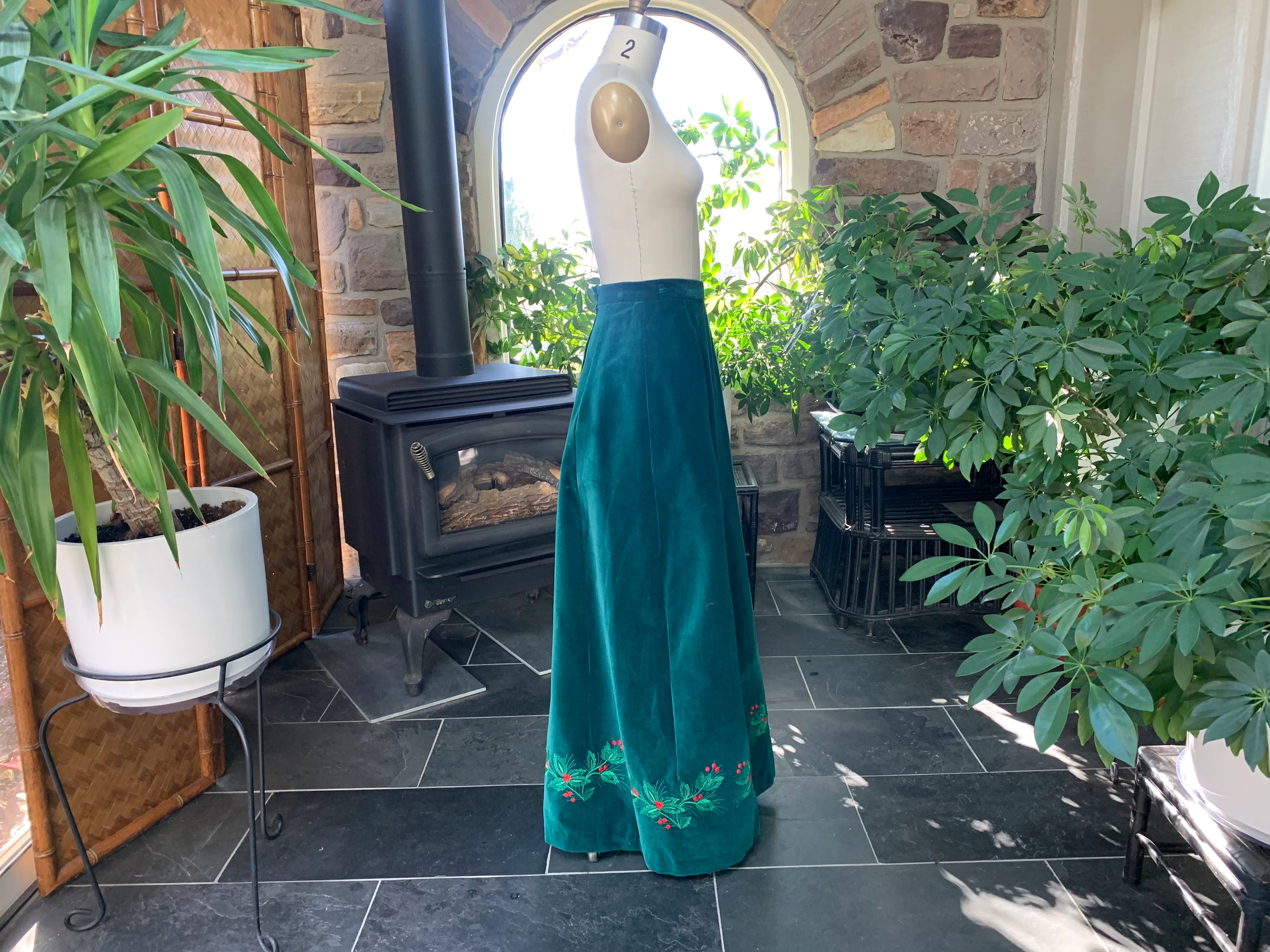 Christmas Green Velveteen Embroidered Maxi Skirt By Alison Burns - Image 8