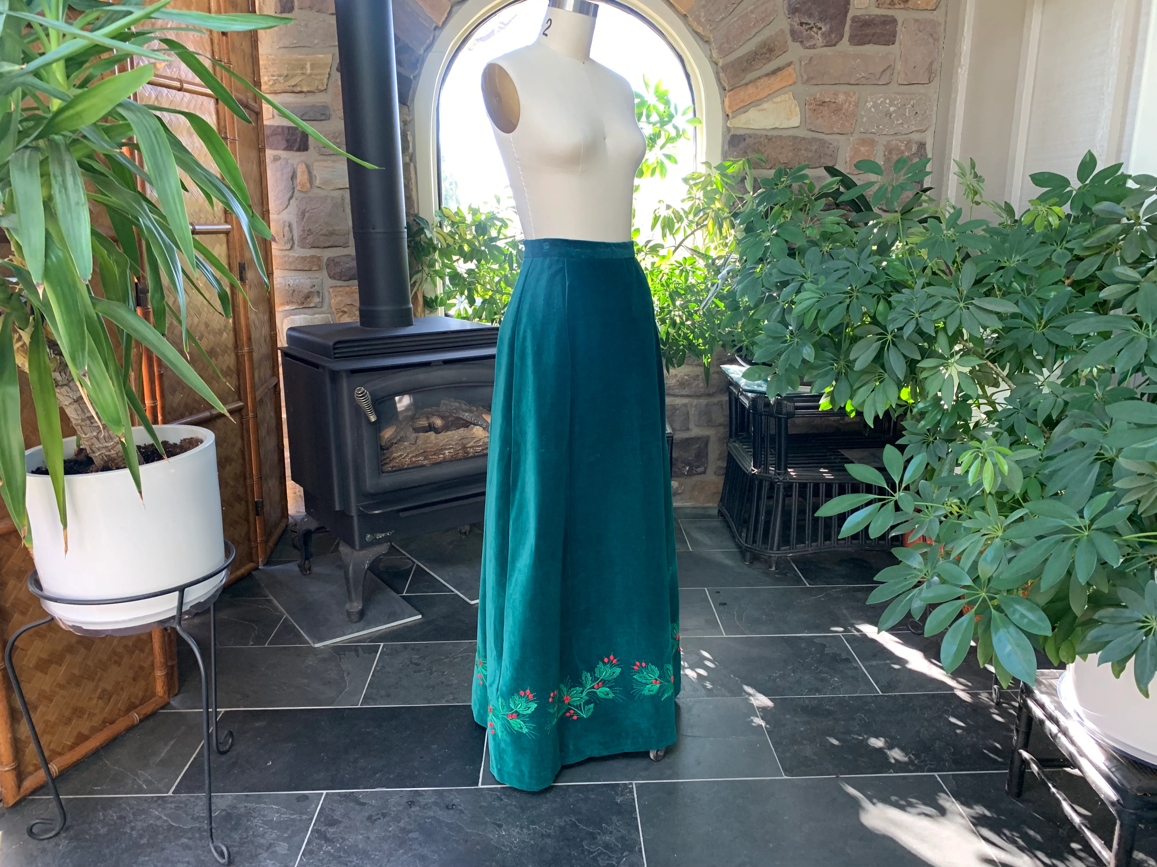 Christmas Green Velveteen Embroidered Maxi Skirt By Alison Burns - Image 9