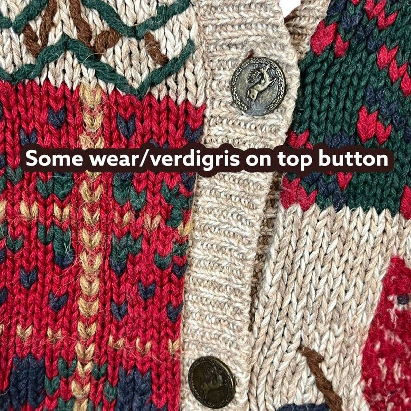 Christmas Sweater Cardigan Cardinals Acorns Cabin Trees Sz L by Nutcracker - Image 10