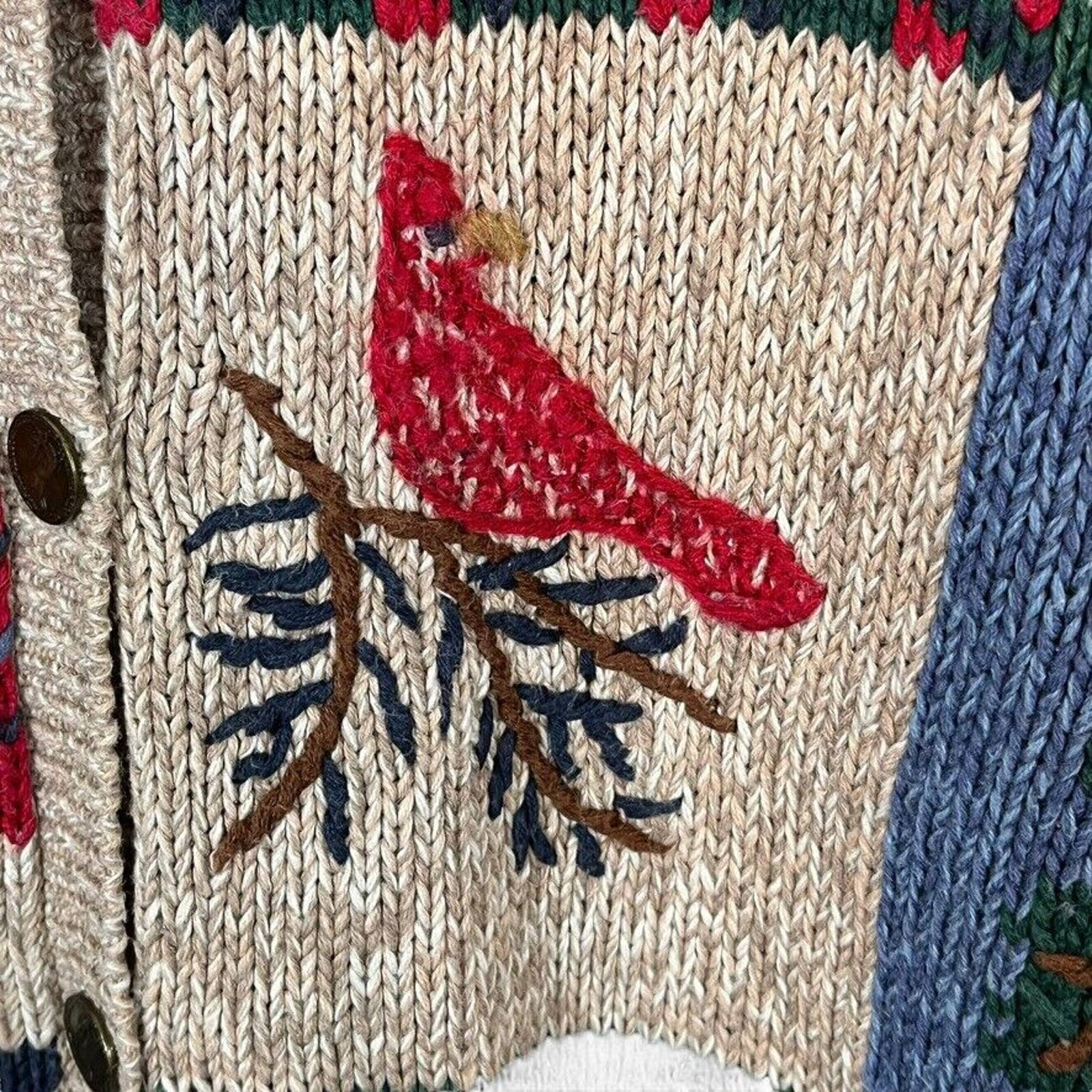 Christmas Sweater Cardigan Cardinals Acorns Cabin Trees Sz L by Nutcracker - Image 11