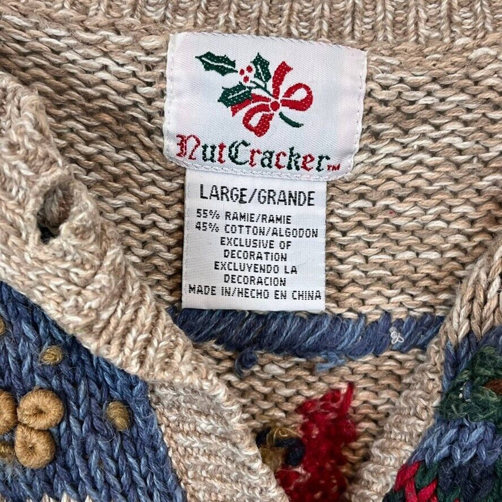 Christmas Sweater Cardigan Cardinals Acorns Cabin Trees Sz L by Nutcracker - Image 12