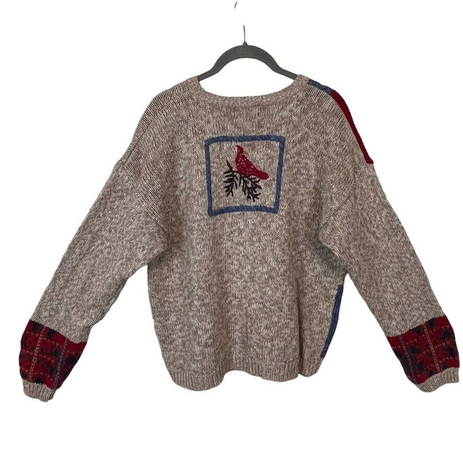 Christmas Sweater Cardigan Cardinals Acorns Cabin Trees Sz L by Nutcracker - Image 2