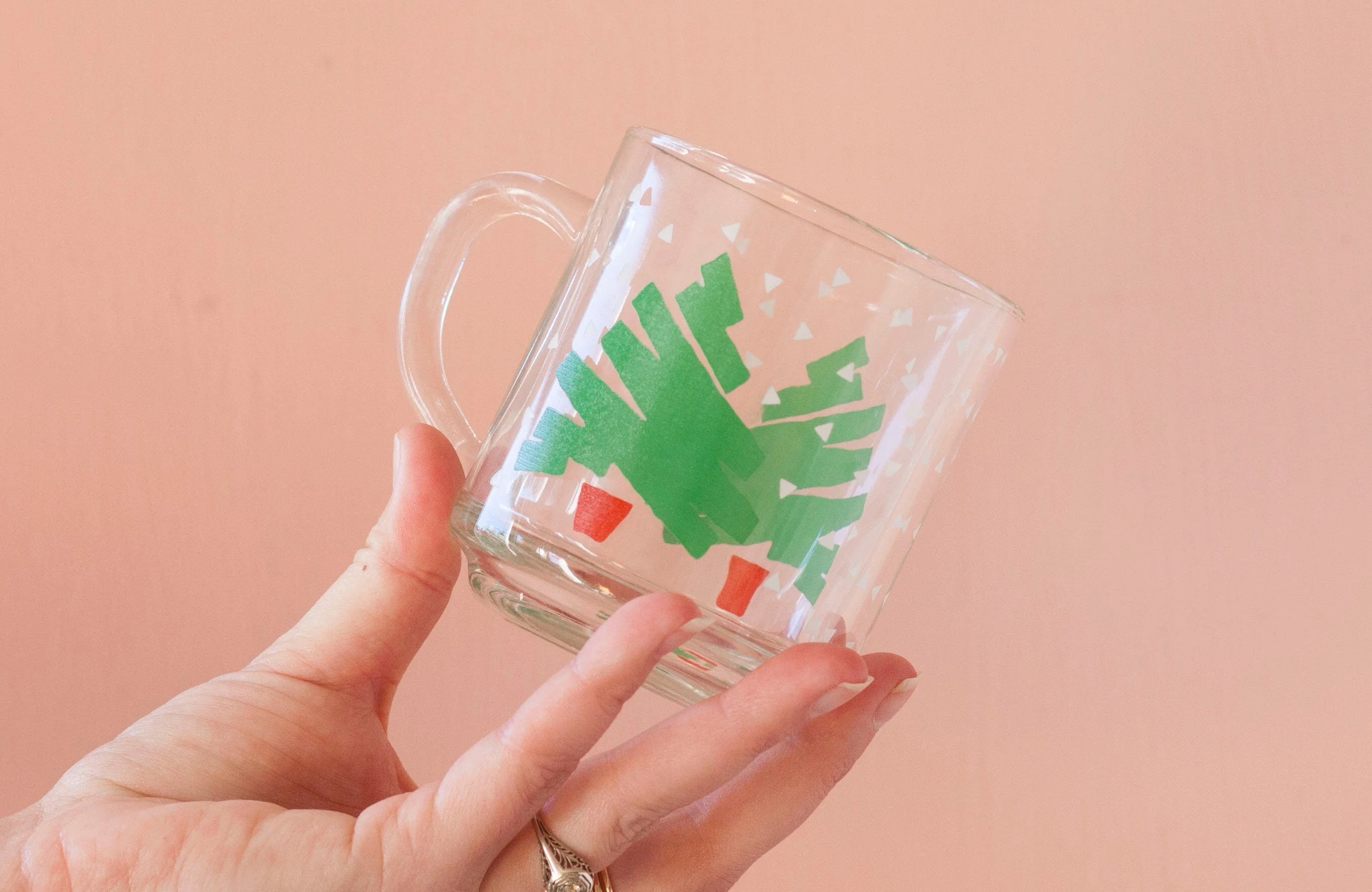 Christmas Tree Coffee Mugs Pair of Two Clear Holiday 80s Dayton Hudson Vintage Luminarc - Image 3