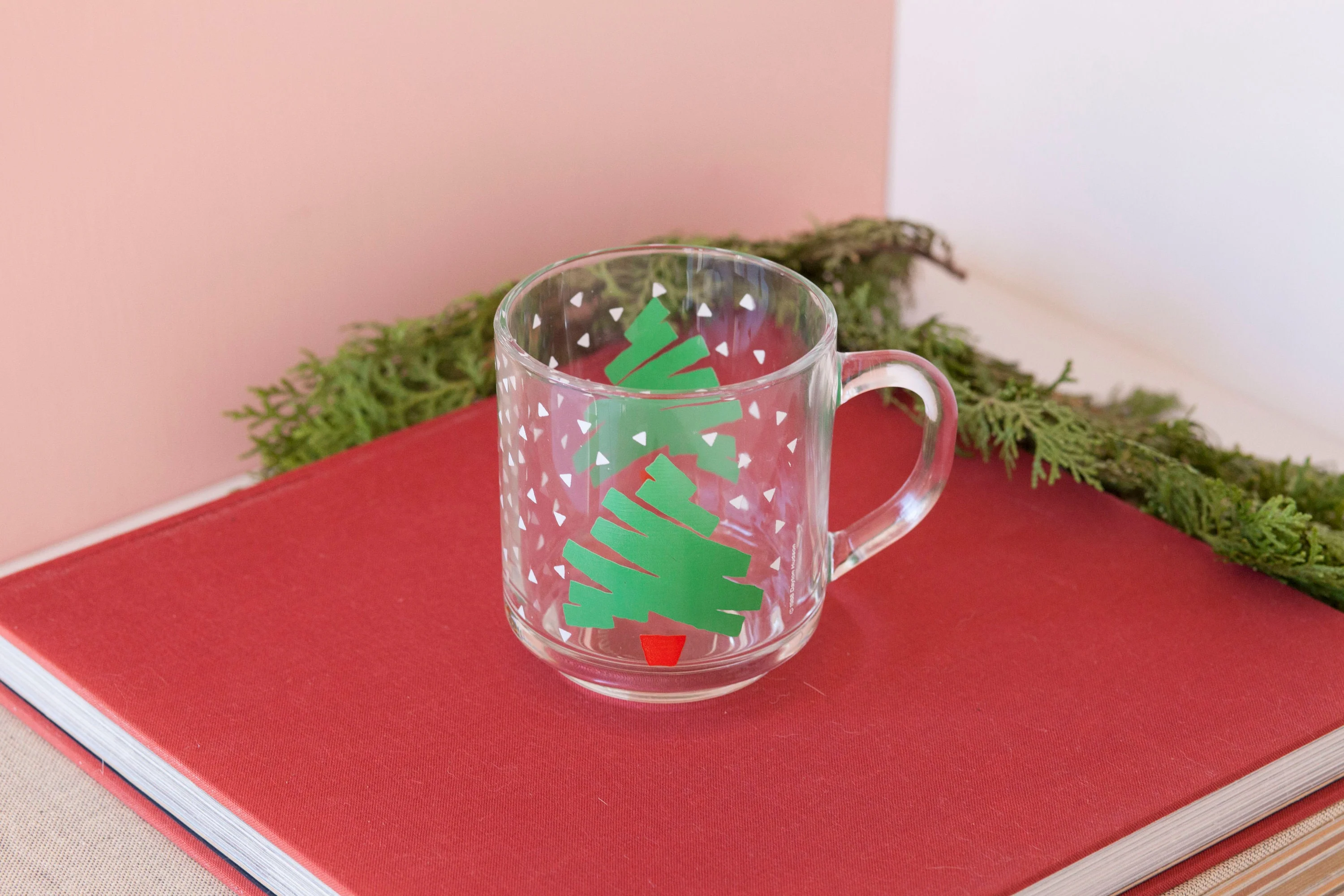 Christmas Tree Coffee Mugs Pair of Two Clear Holiday 80s Dayton Hudson Vintage Luminarc - Image 6