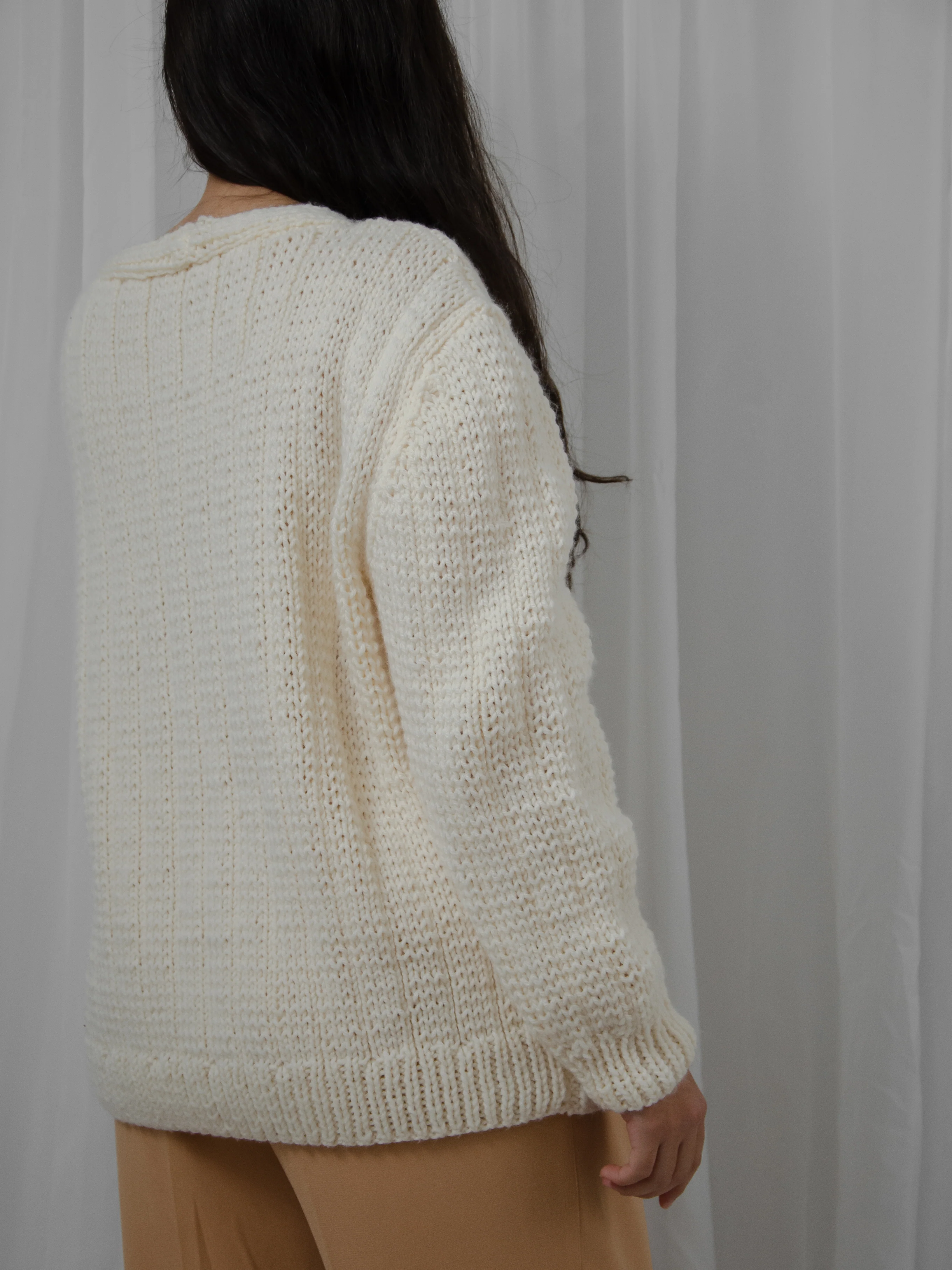 Chunky Hand Knit Cream Cardigan - Image 4