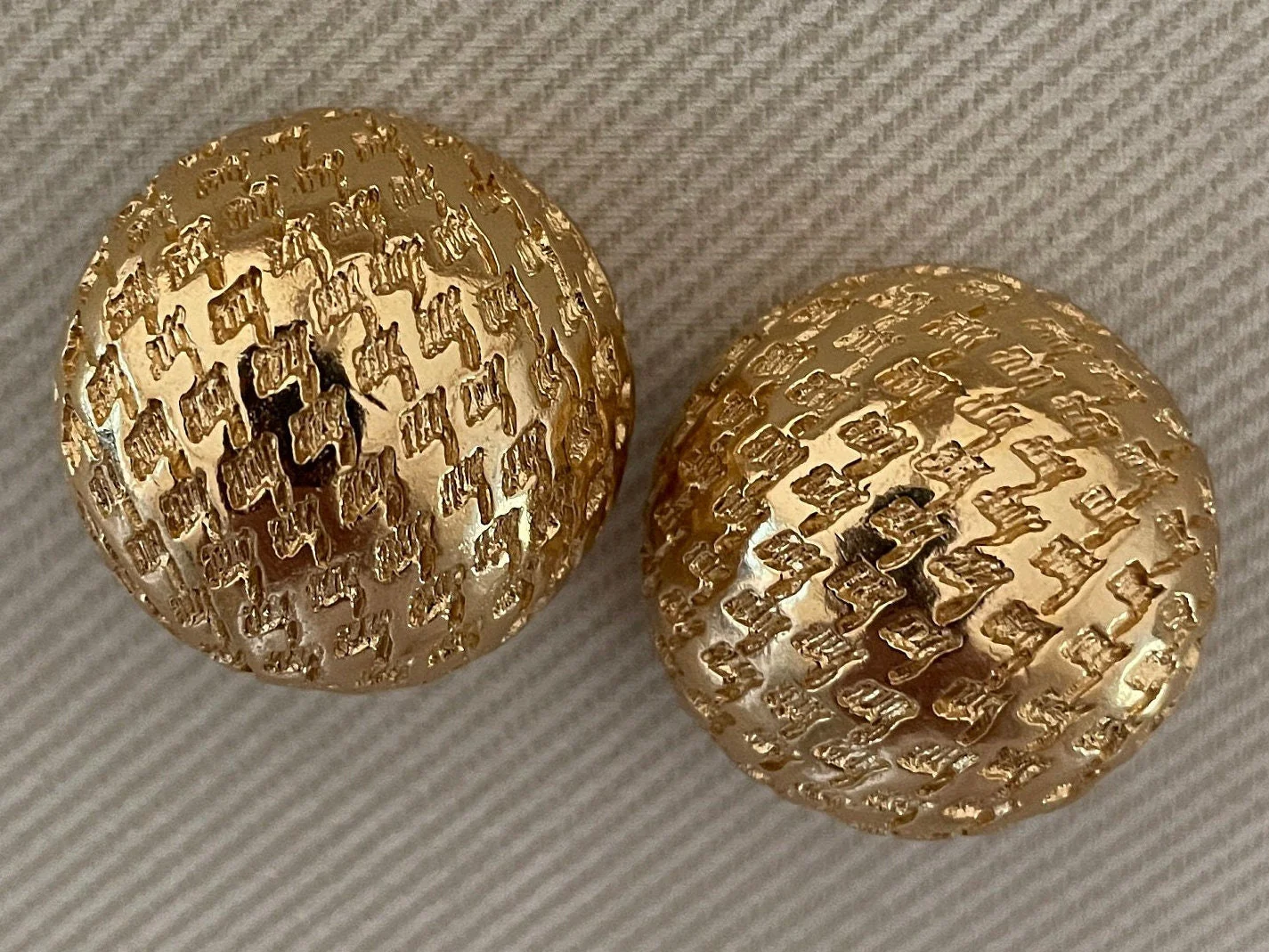 Classic Etched Gold Tone Dome Clip On Statement Earrings by Dior - Image 2