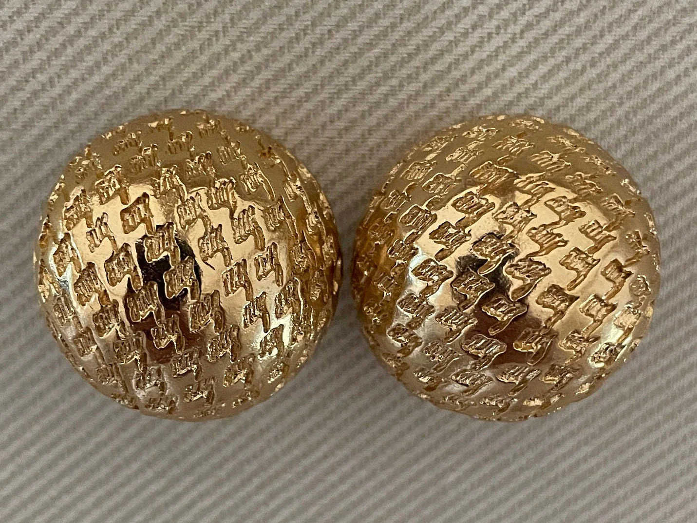 Classic Etched Gold Tone Dome Clip On Statement Earrings by Dior - Image 4