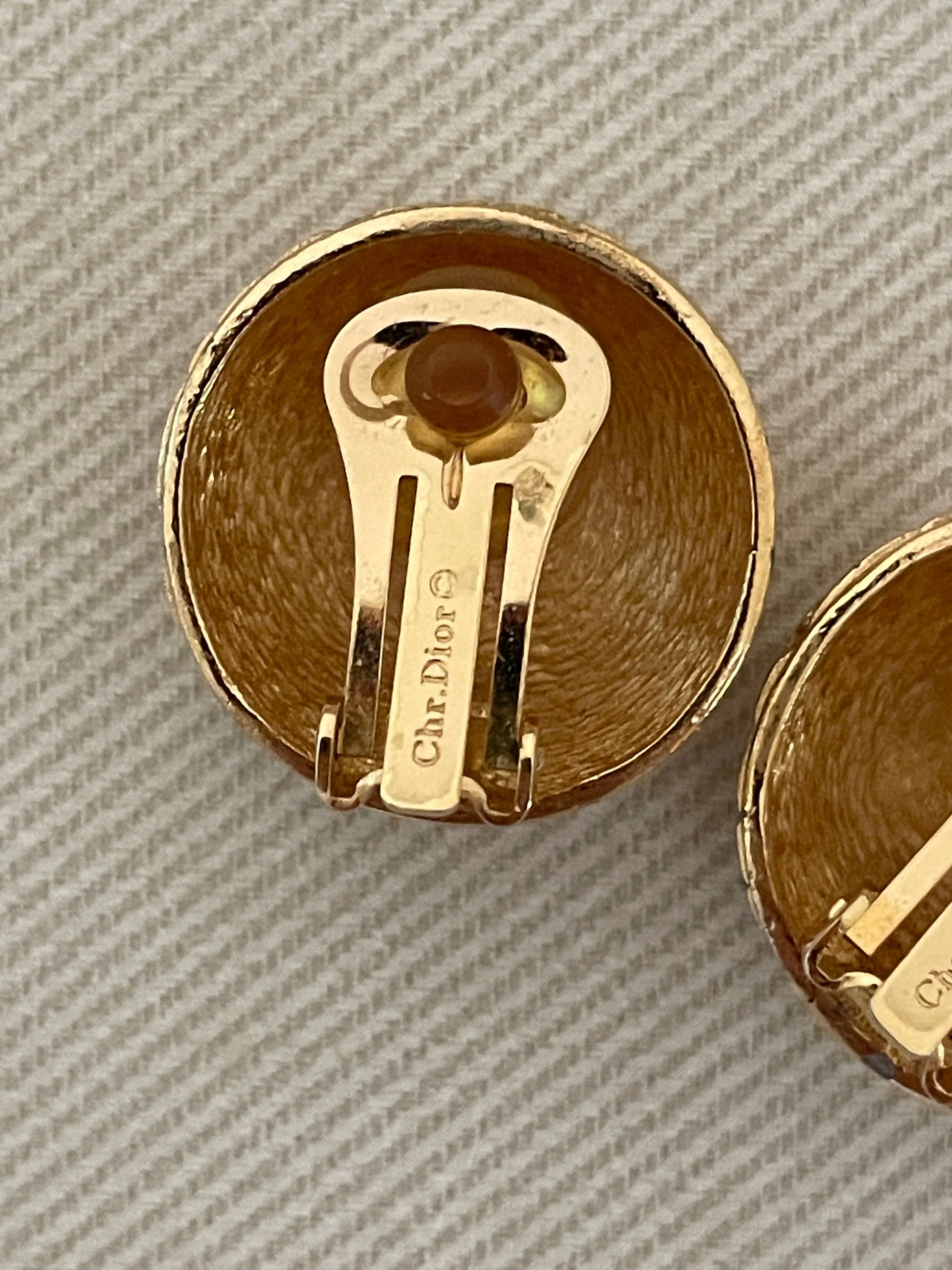 Classic Etched Gold Tone Dome Clip On Statement Earrings by Dior - Image 6