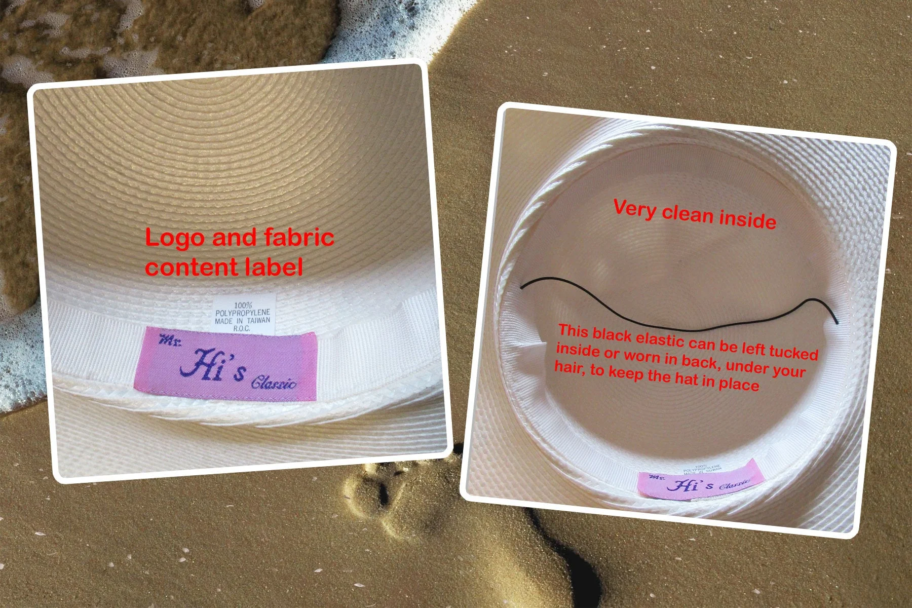 Classic Hat Wide Brim Beige and White Polypropylene Chic Woven Floral Leaf Trim, 4. 5 Inch Wide Brim, 16 Inches Wide, Dome Center by Mr. Hi's - Image 10