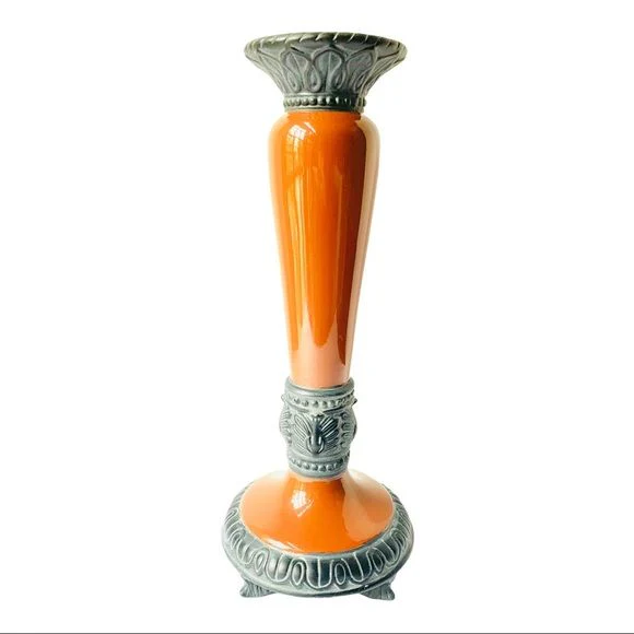 Classic Pair of Large Tall Ceramic Candle Holder Sang De Boeuf by Fitz And Floyd - Image 6