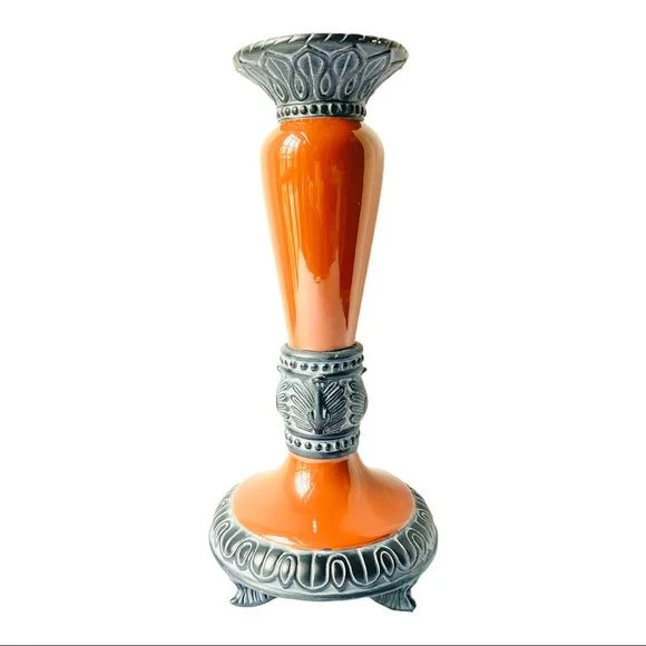 Classic Pair of Large Tall Ceramic Candle Holder Sang De Boeuf by Fitz And Floyd - Image 7