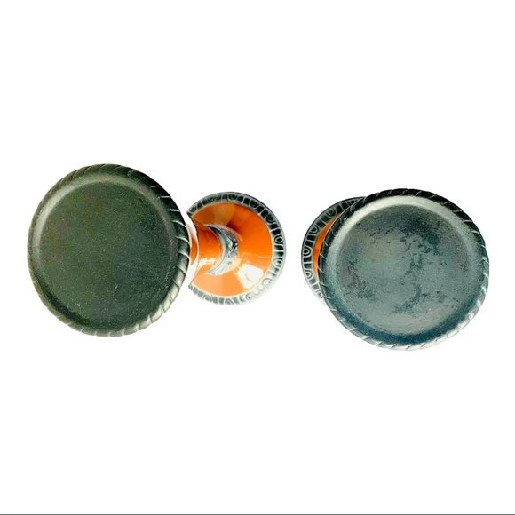 Classic Pair of Large Tall Ceramic Candle Holder Sang De Boeuf by Fitz And Floyd - Image 8