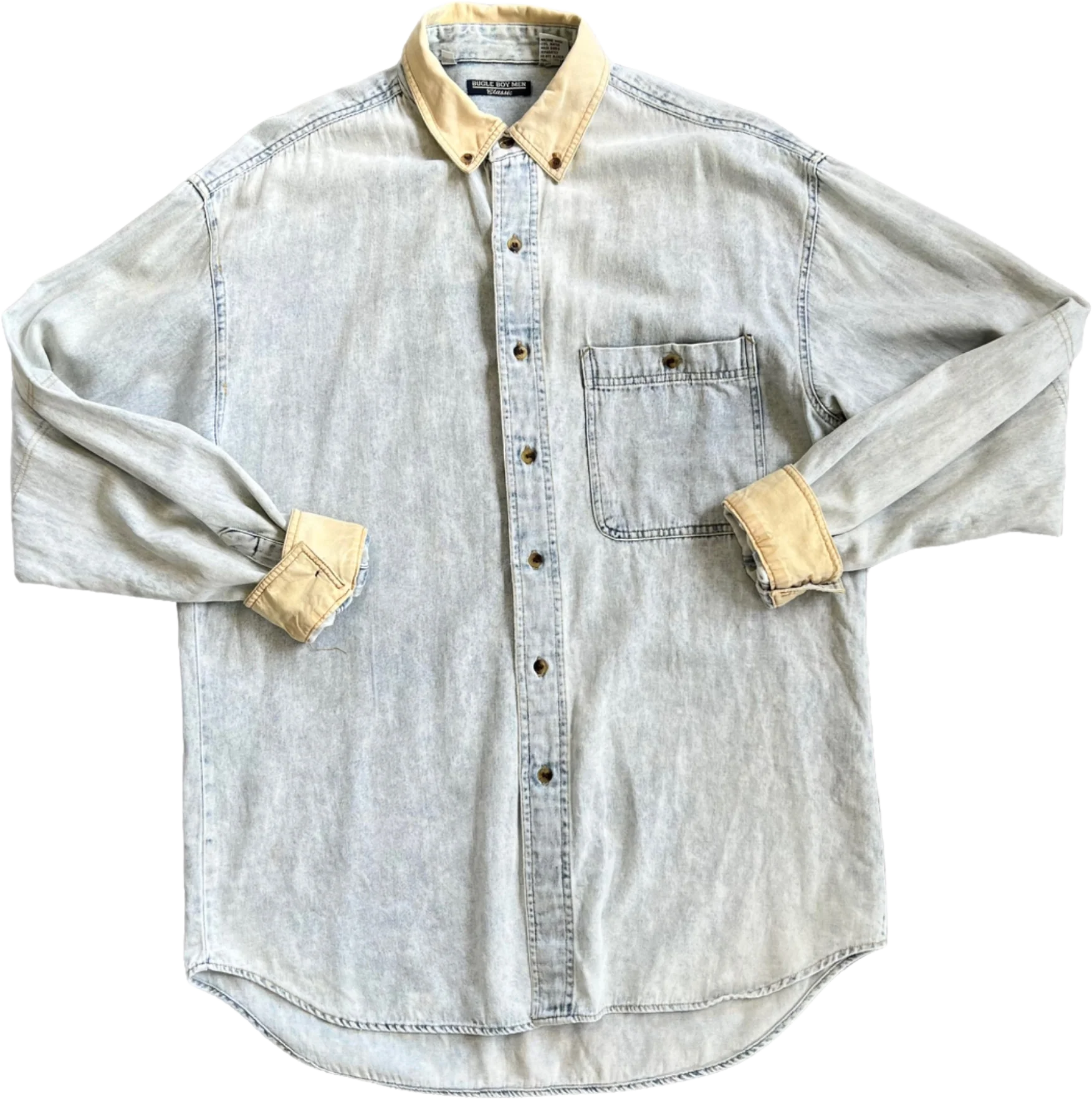 Classic Perfectly Worn In Light Wash Denim Shirt By Bugle Boy Men
