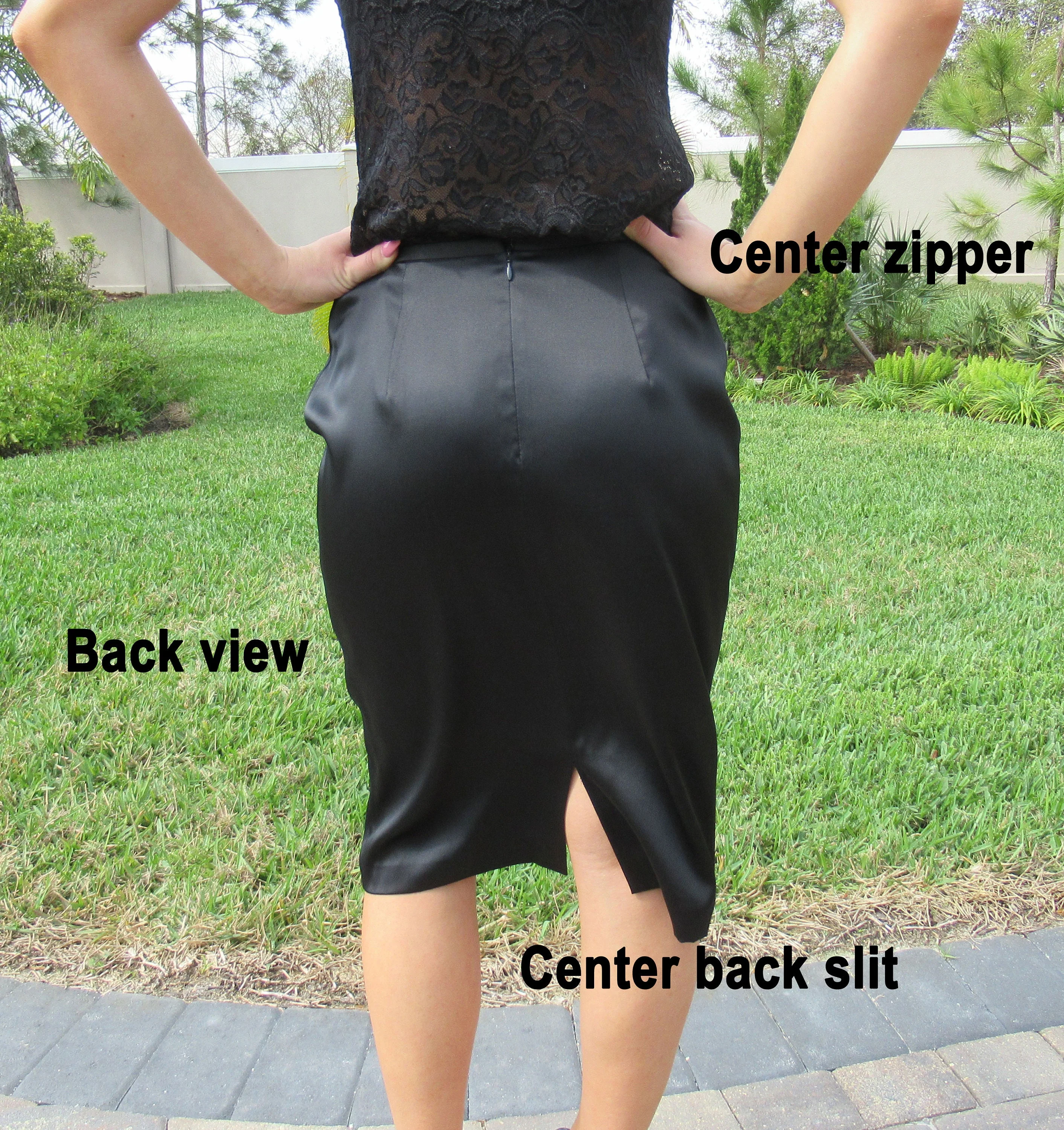 Classic Slim Skirt Black Silk Lillie Rubin Made In Korea Silk Lycra Mix Fabric Lined Back Zipper and Back Slit by Lillie Rubin - Image 11