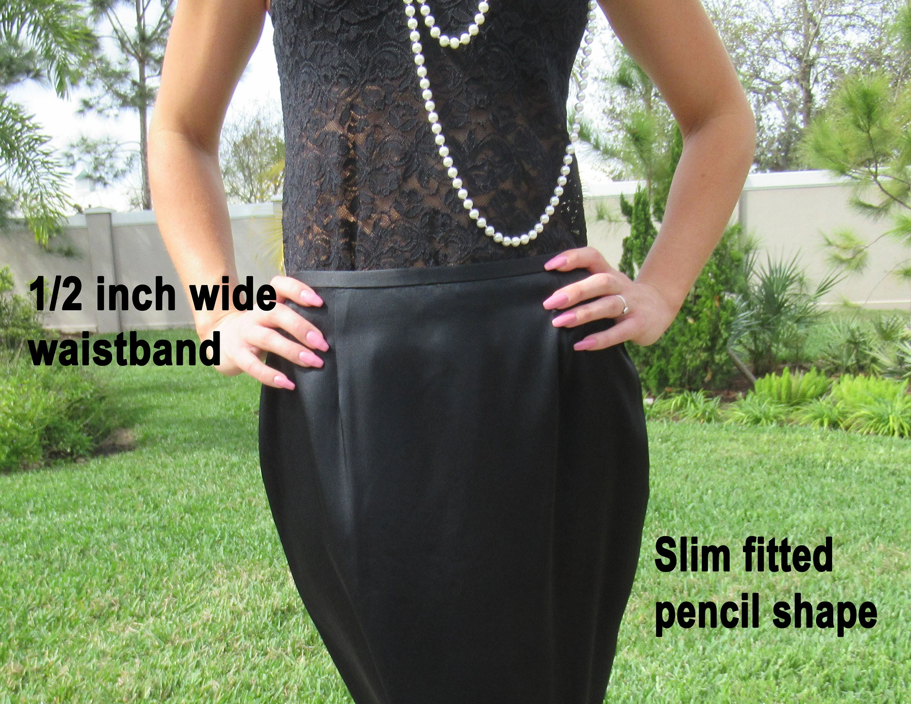 Classic Slim Skirt Black Silk Lillie Rubin Made In Korea Silk Lycra Mix Fabric Lined Back Zipper and Back Slit by Lillie Rubin - Image 5
