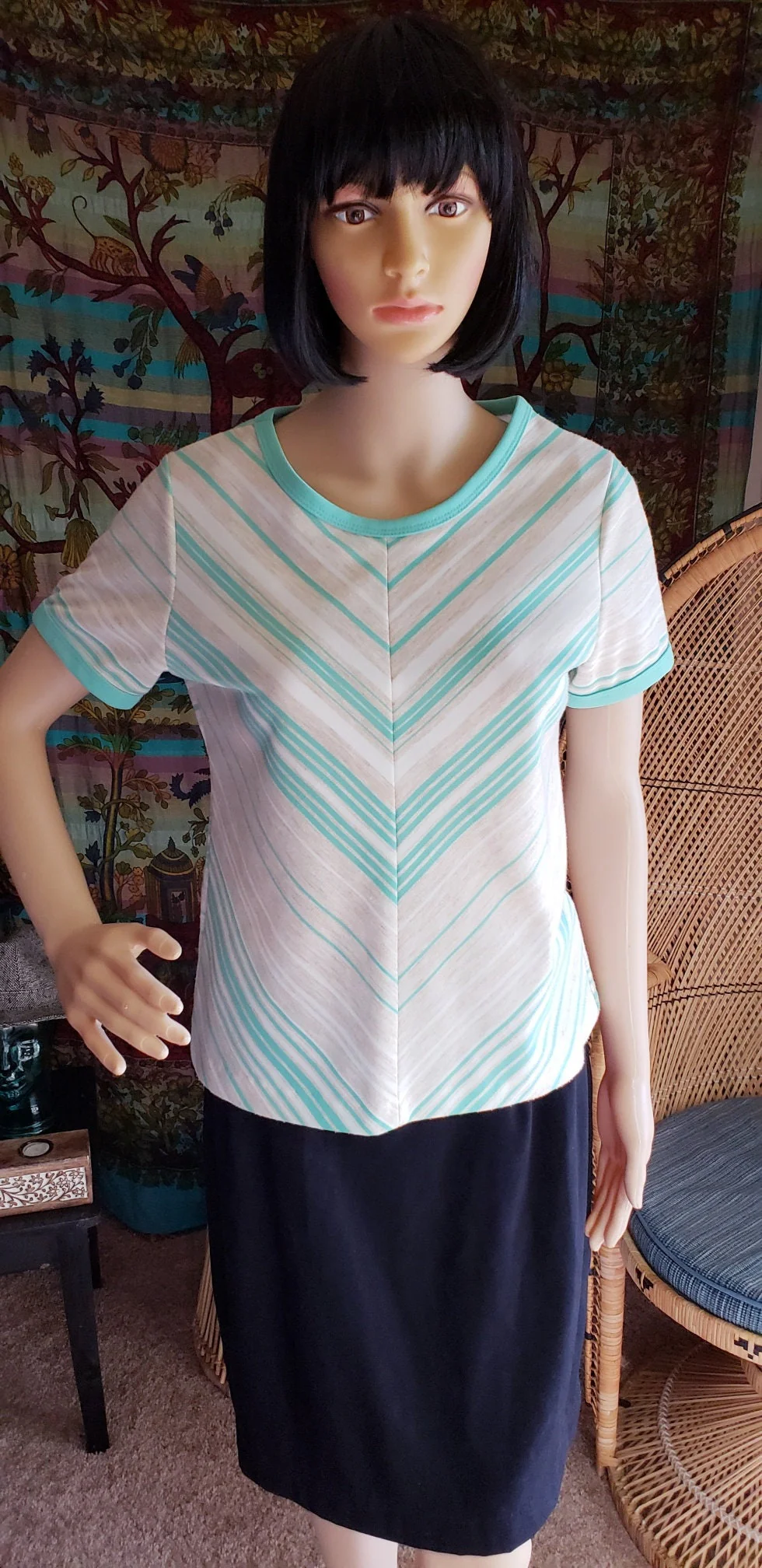 Clearance 70s Mint Chevron Short Sleeve Shirt Md - Image 2