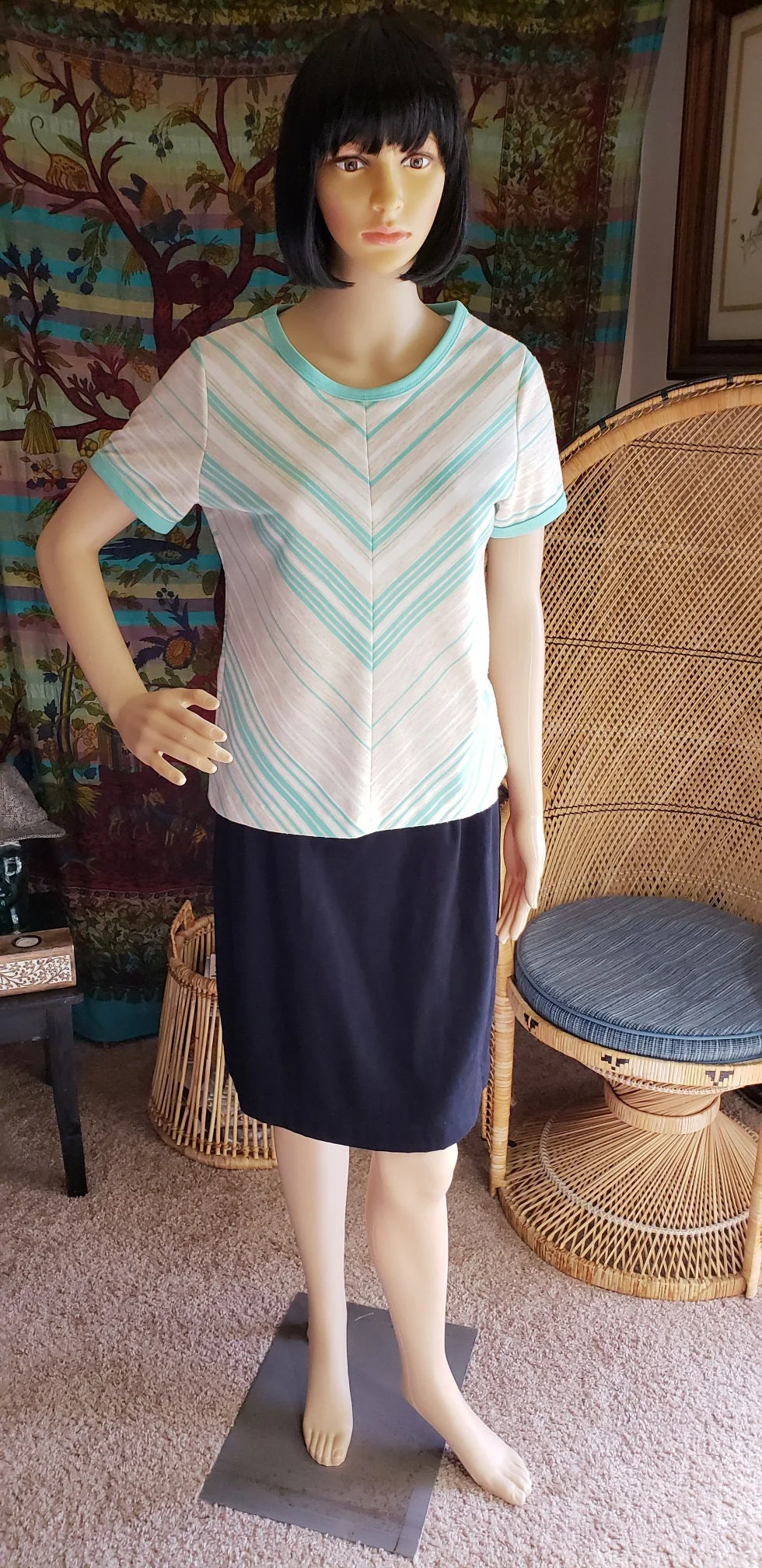 Clearance 70s Mint Chevron Short Sleeve Shirt Md - Image 3