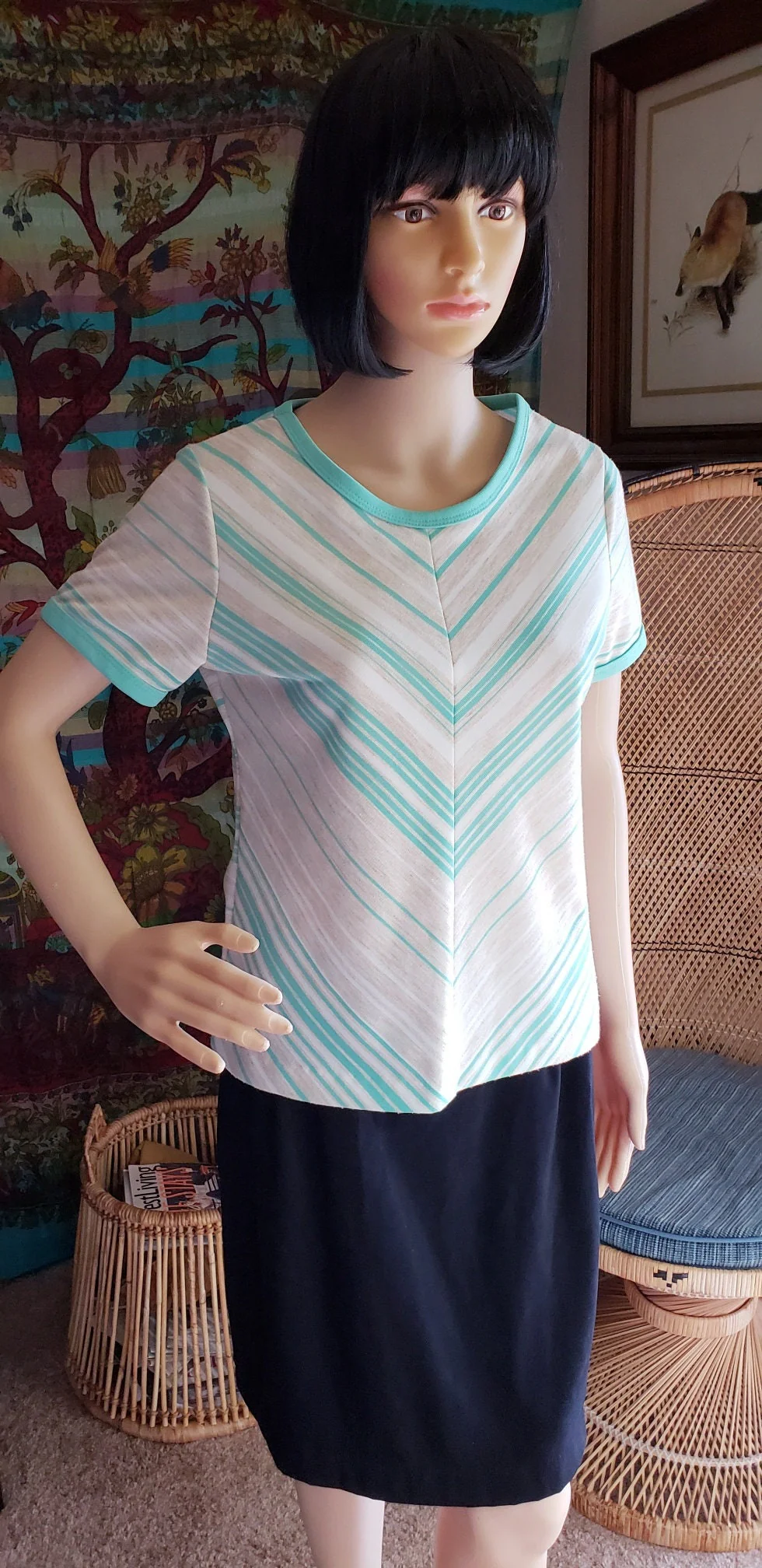 Clearance 70s Mint Chevron Short Sleeve Shirt Md - Image 4