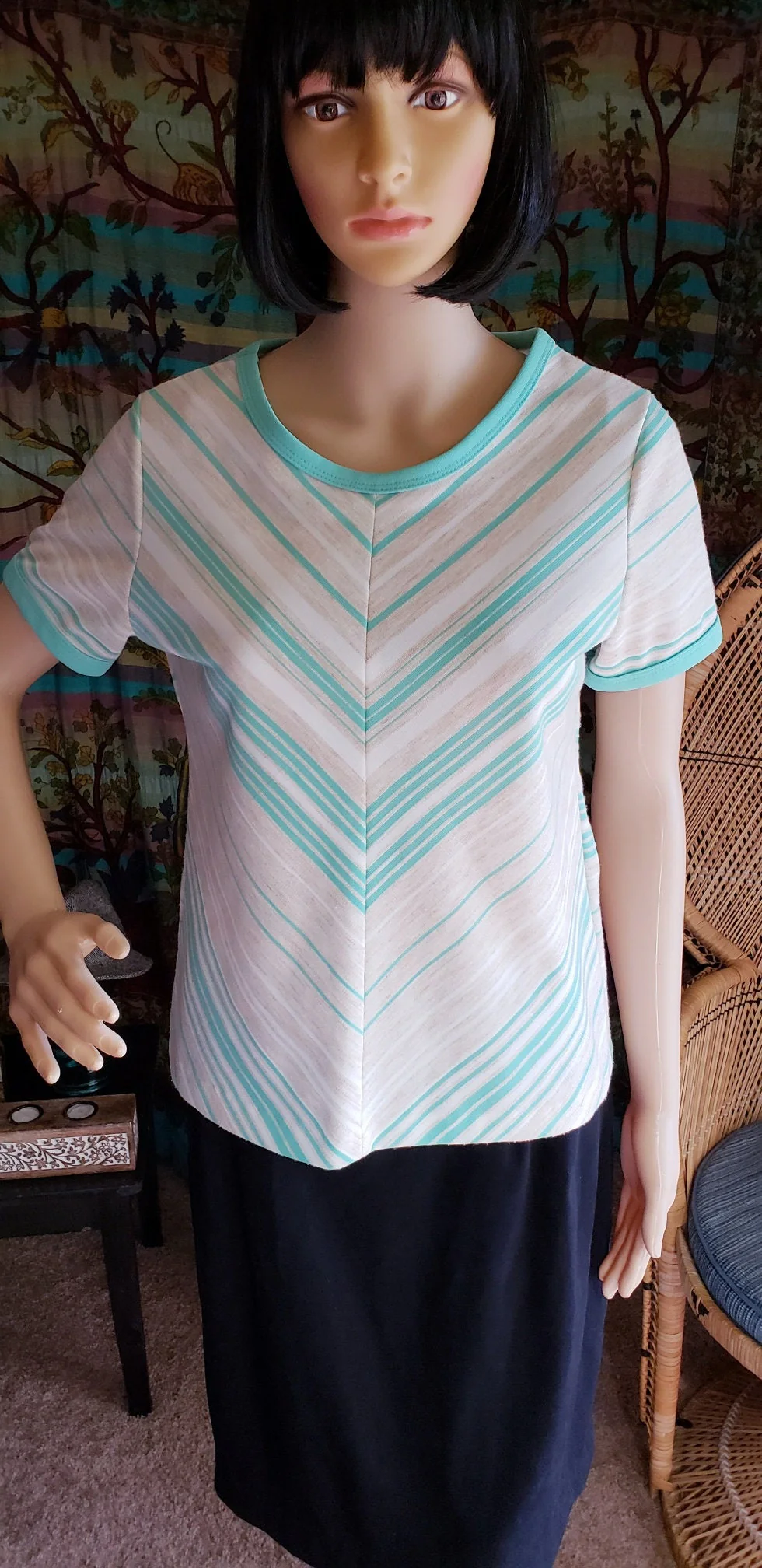 Clearance 70s Mint Chevron Short Sleeve Shirt Md - Image 6