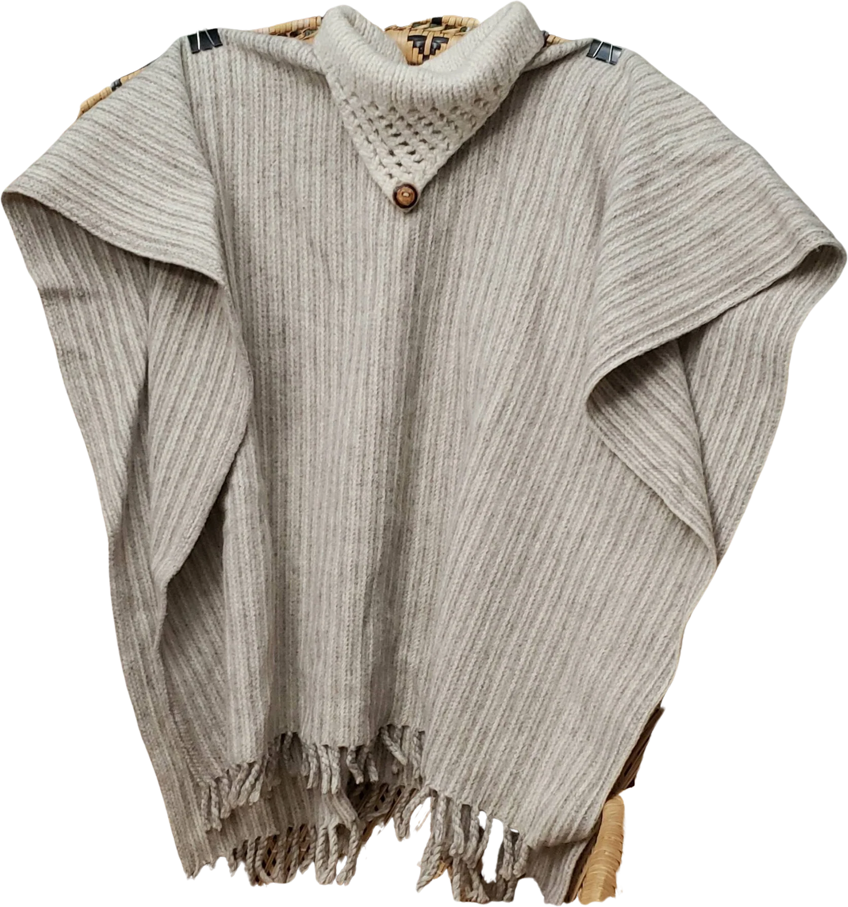 Clearance 70s Neutral Wool Button Collar Poncho One Size