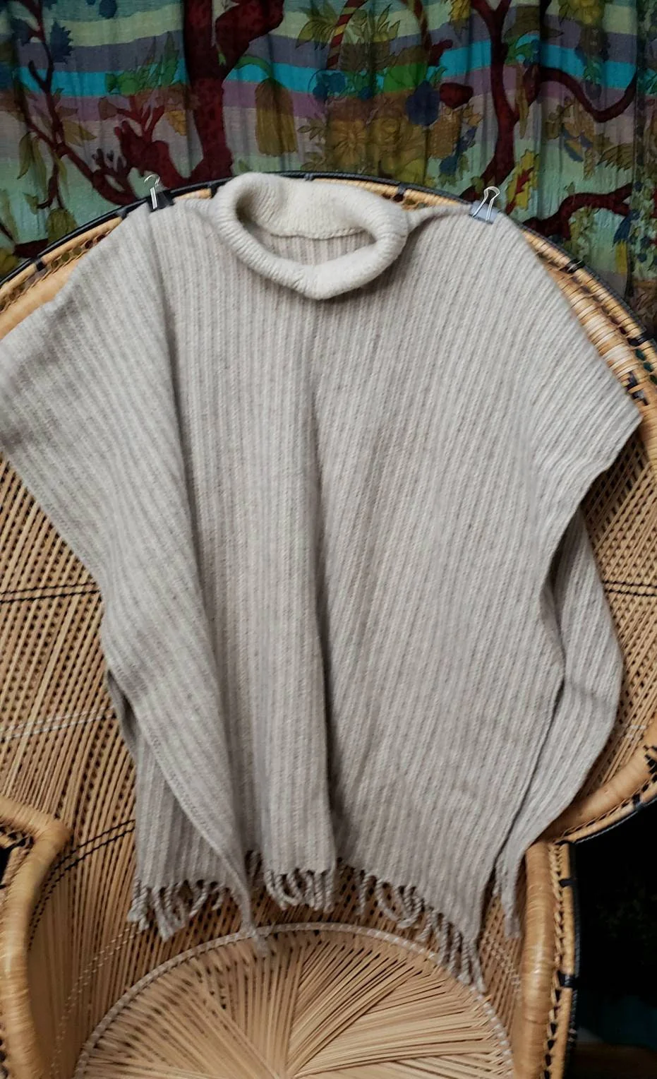 Clearance 70s Neutral Wool Button Collar Poncho One Size - Image 6