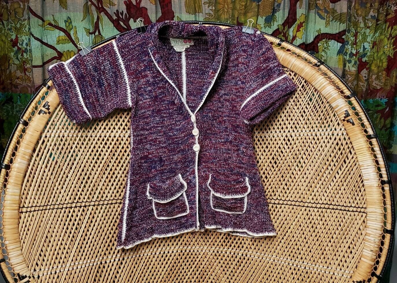 Clearance 80s Berry Knit Short Sleeve Cardigan by Huk-a-poo - Image 2