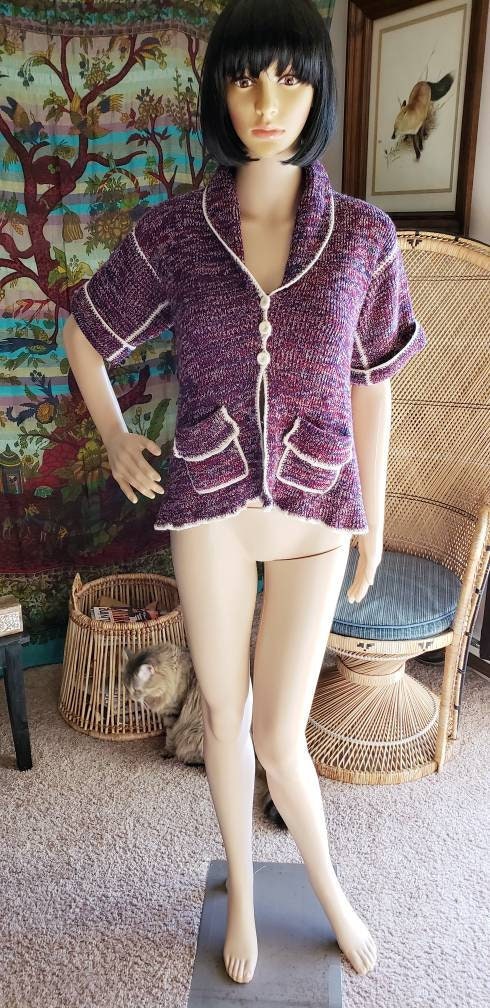 Clearance 80s Berry Knit Short Sleeve Cardigan by Huk-a-poo - Image 5
