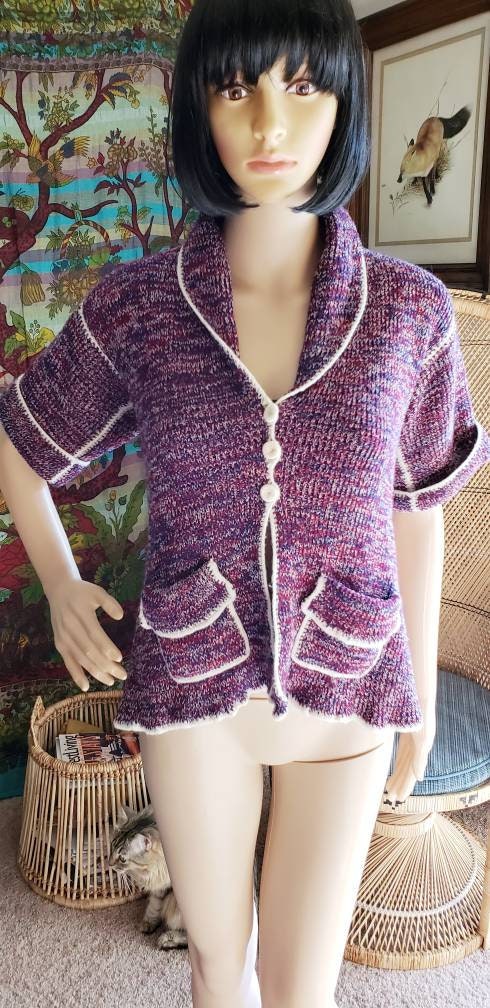 Clearance 80s Berry Knit Short Sleeve Cardigan by Huk-a-poo - Image 6