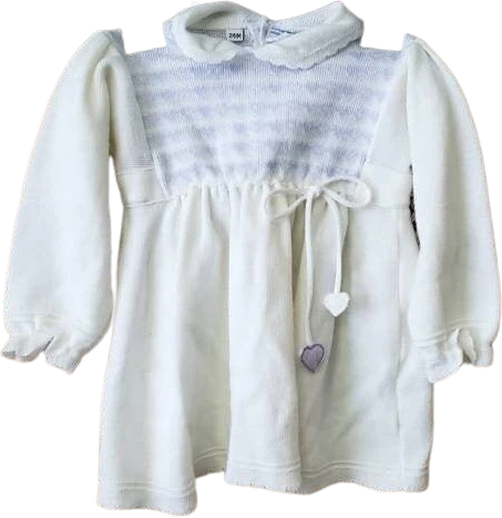 Clearance 80s Heart Knit Vintage Baby Purple Heart White Knit Dress 24m by Friemanit