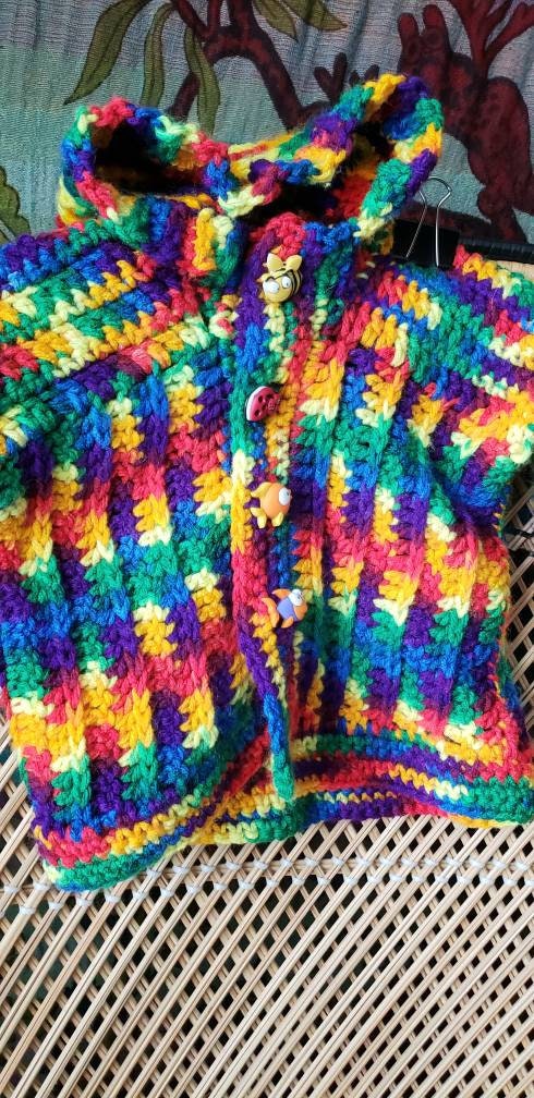 Clearance 90s Rainbow Baby Knit Sweater Jacket and Pants Set Rainbow Baby Set with Fun Buttons - Image 6