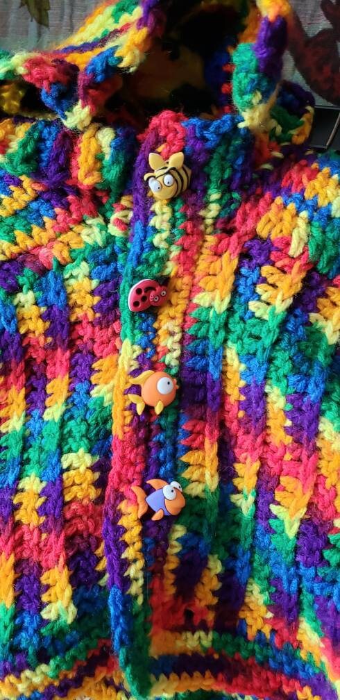 Clearance 90s Rainbow Baby Knit Sweater Jacket and Pants Set Rainbow Baby Set with Fun Buttons - Image 8