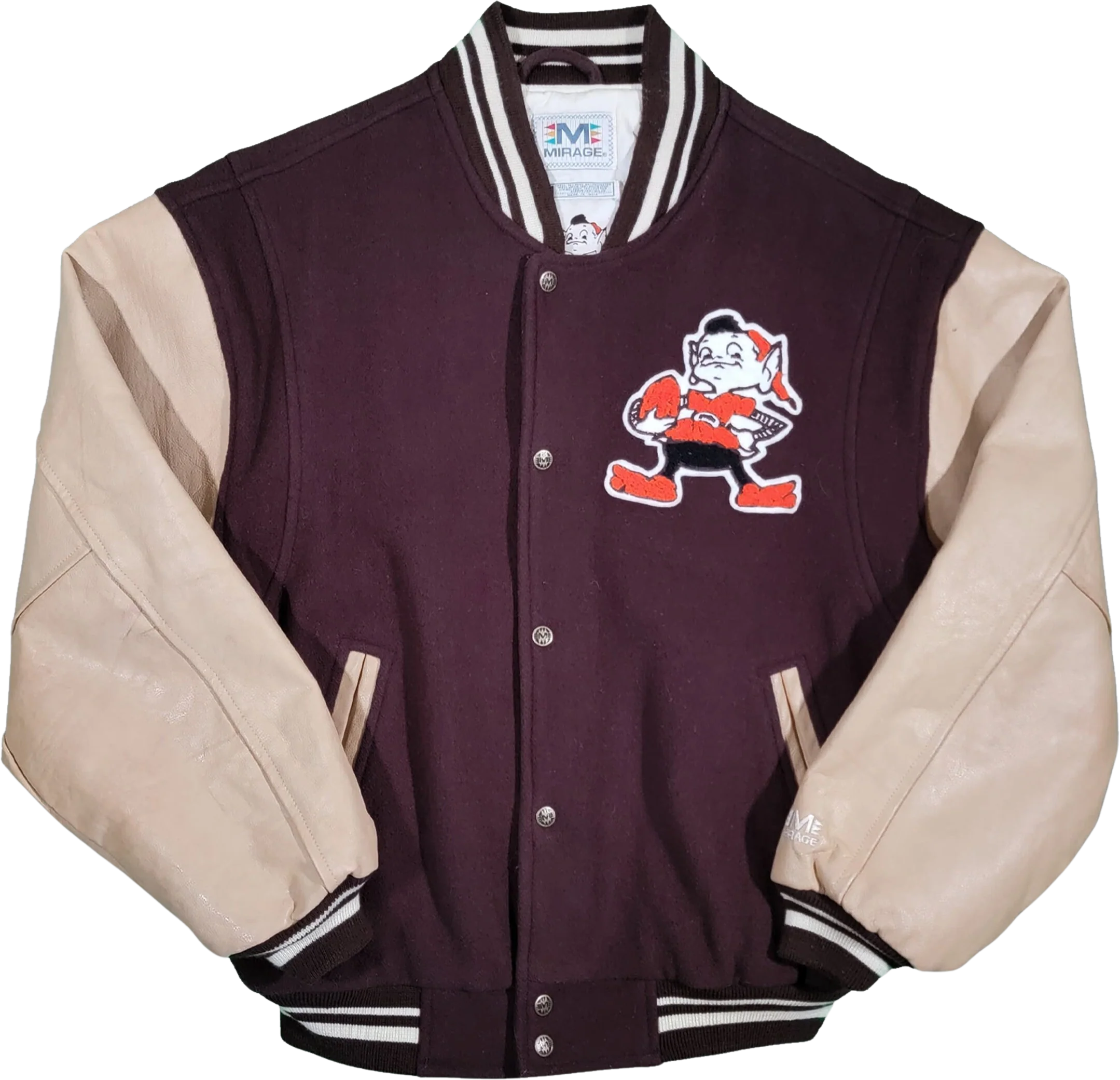 Cleveland Browns Vintage 90s Mirage Varsity Jacket 1964 Wool and Vegan Leather Nfl Throwbacks Heavy Coat Size Large by Mirage