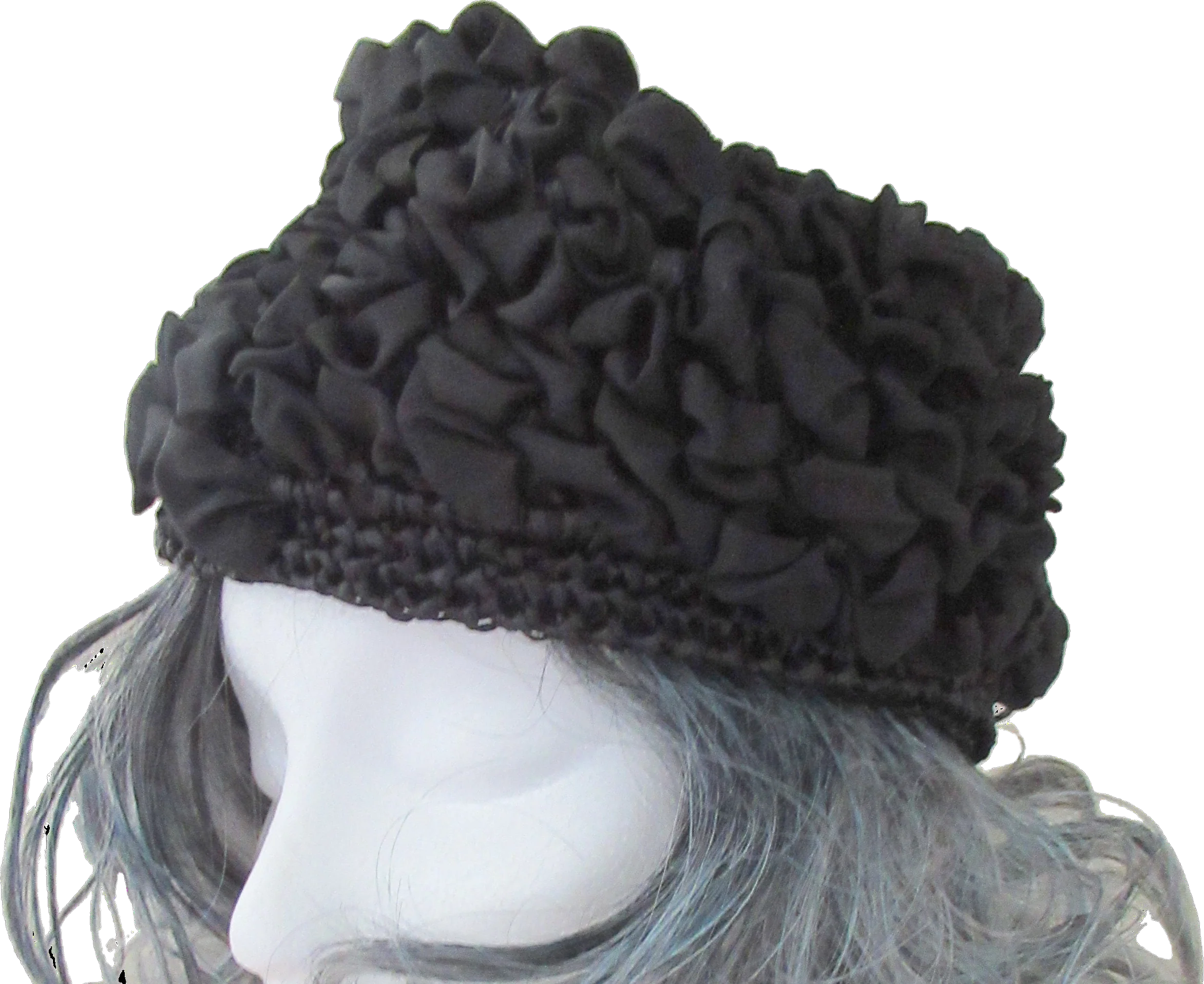 Cloche Hat Black Raffia and Ribbon Woven Crush-Able Versatile Unlined No Logo Intact Easy To Wear Fits Many Head S Vintage