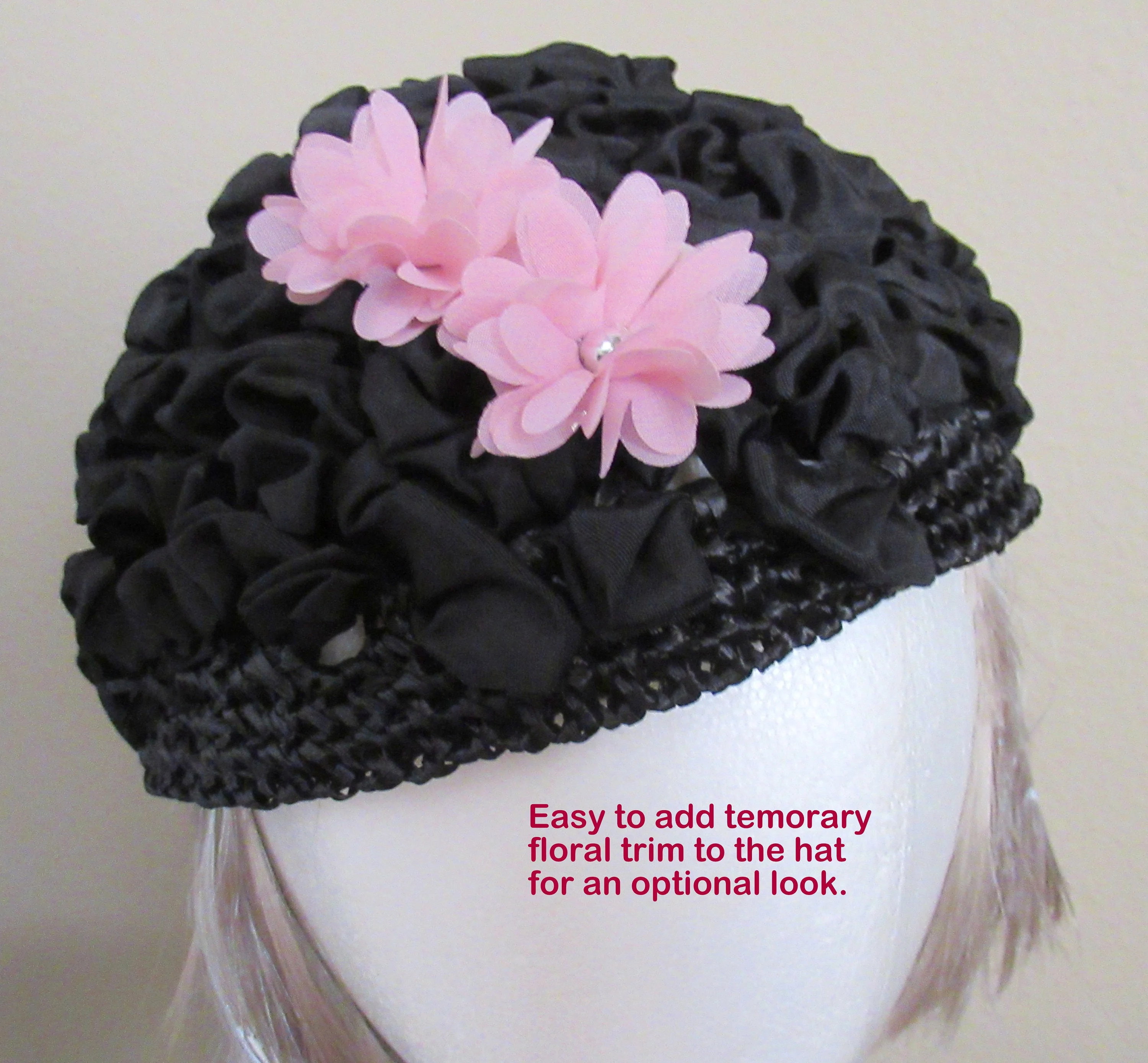 Cloche Hat Black Raffia and Ribbon Woven Crush-Able Versatile Unlined No Logo Intact Easy To Wear Fits Many Head S Vintage - Image 4
