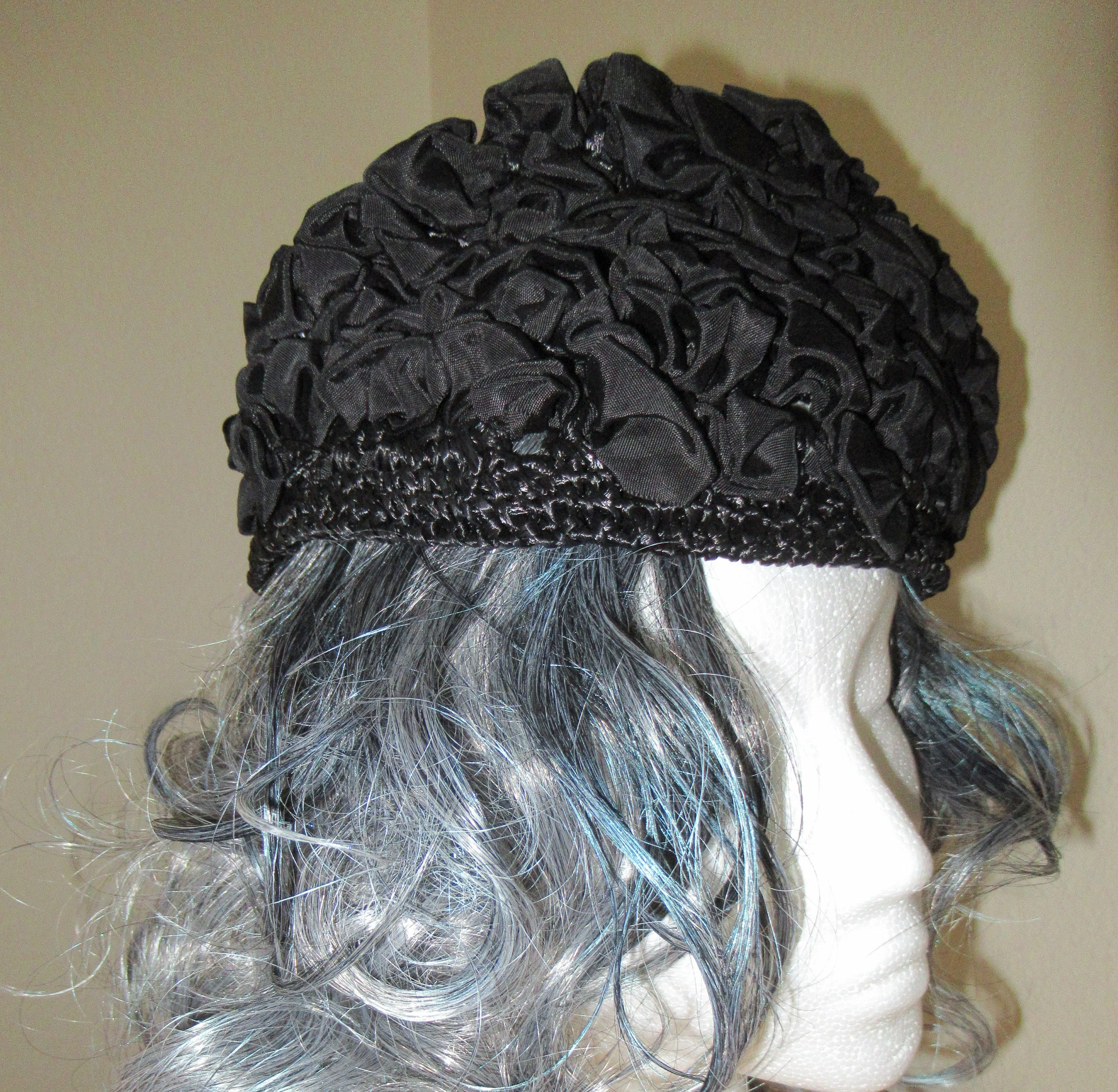 Cloche Hat Black Raffia and Ribbon Woven Crush-Able Versatile Unlined No Logo Intact Easy To Wear Fits Many Head S Vintage - Image 7