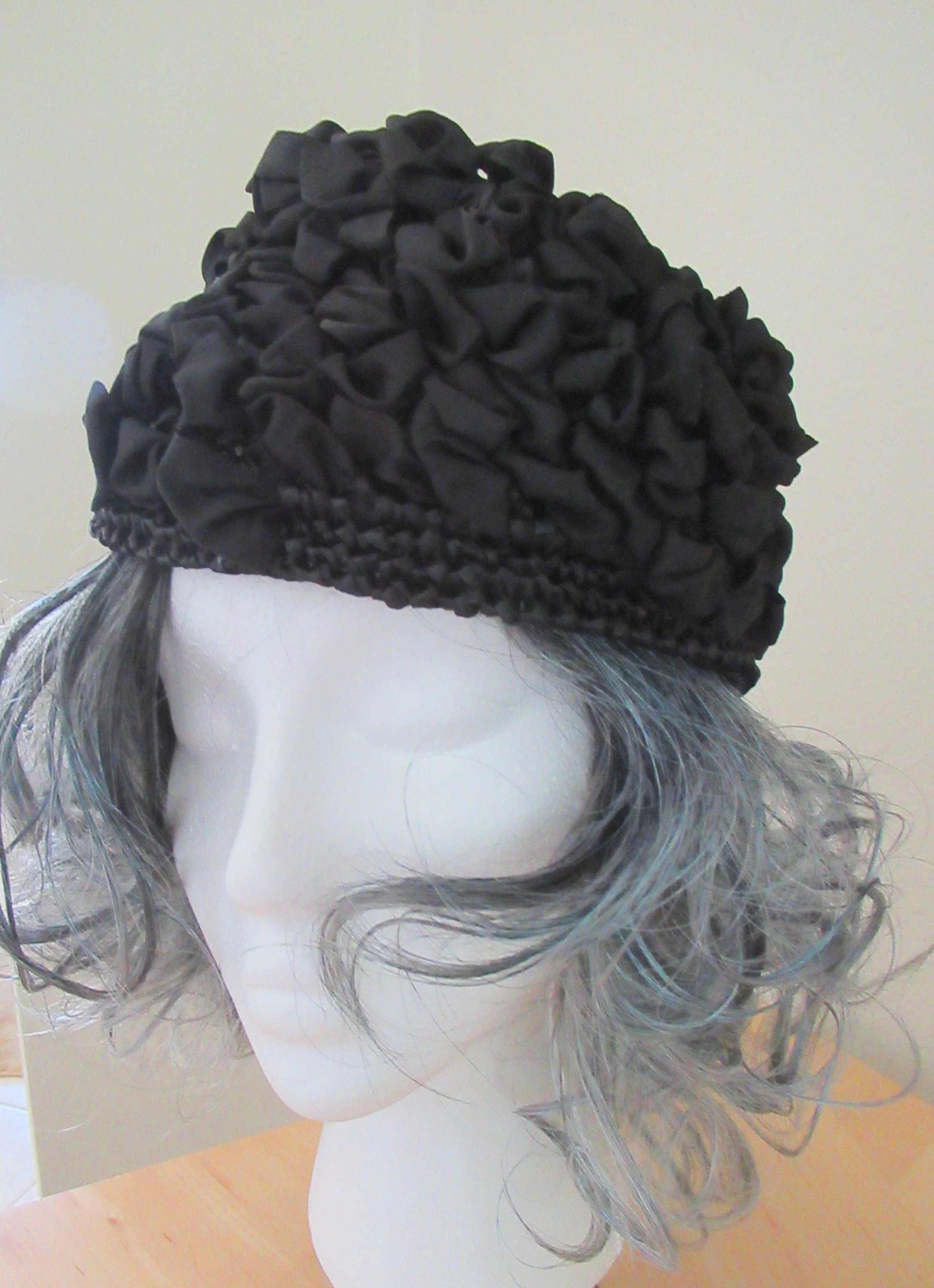 Cloche Hat Black Raffia and Ribbon Woven Crush-Able Versatile Unlined No Logo Intact Easy To Wear Fits Many Head S Vintage - Image 9