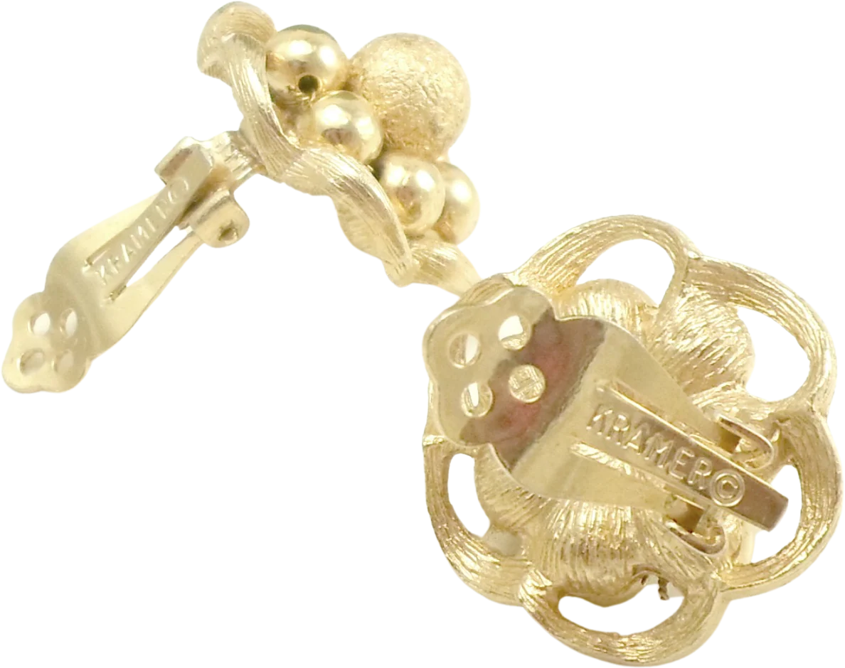 Earrings Cluster Flower Signed Clip On Goldtone By Kramer - Image 2