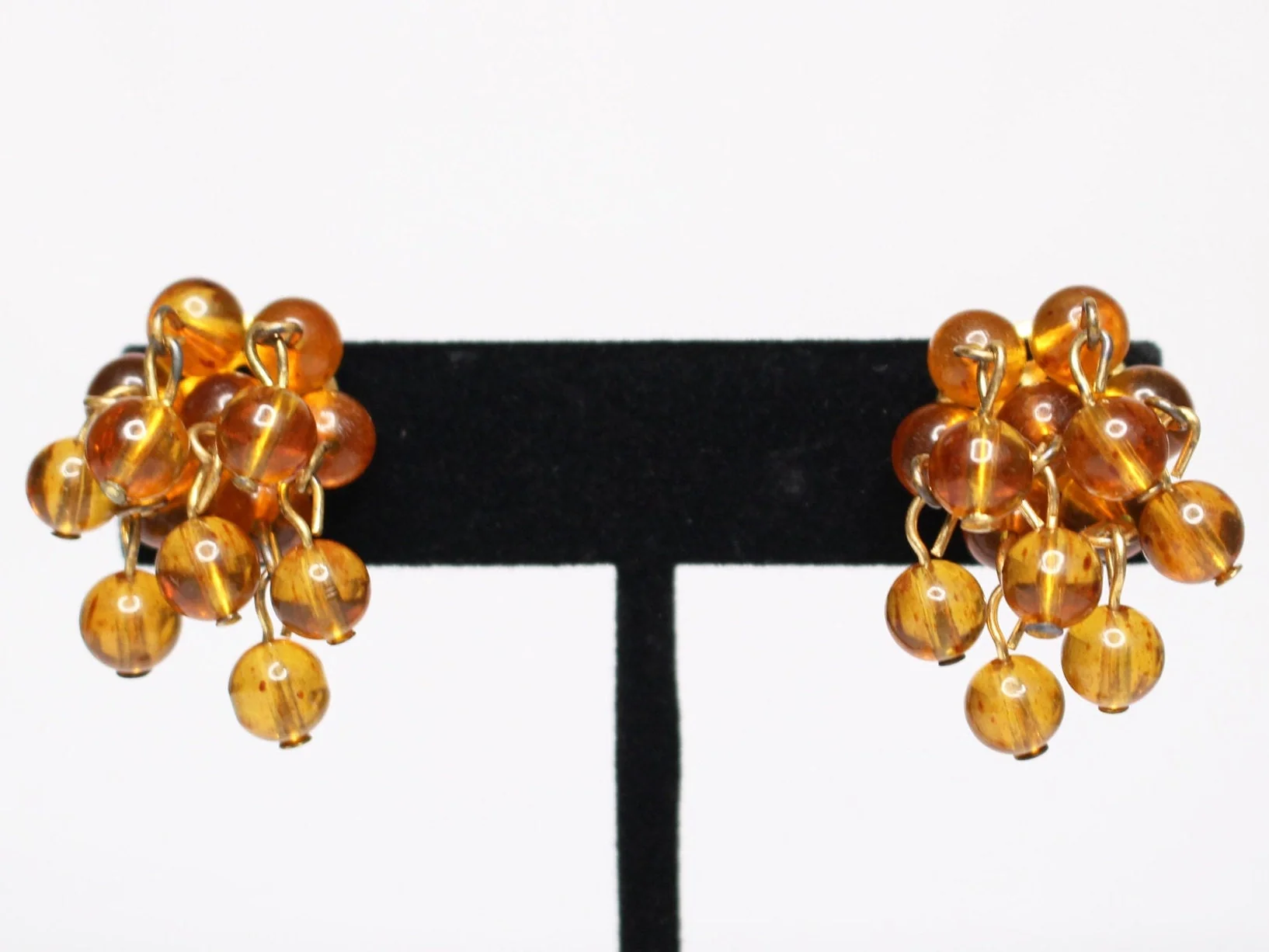 Cluster Lucite Bead Statement Earrings Tortoiseshell Lucite Acrylic Bead 60s Style 70s Style Retro Screw Back Earrings - Image 3