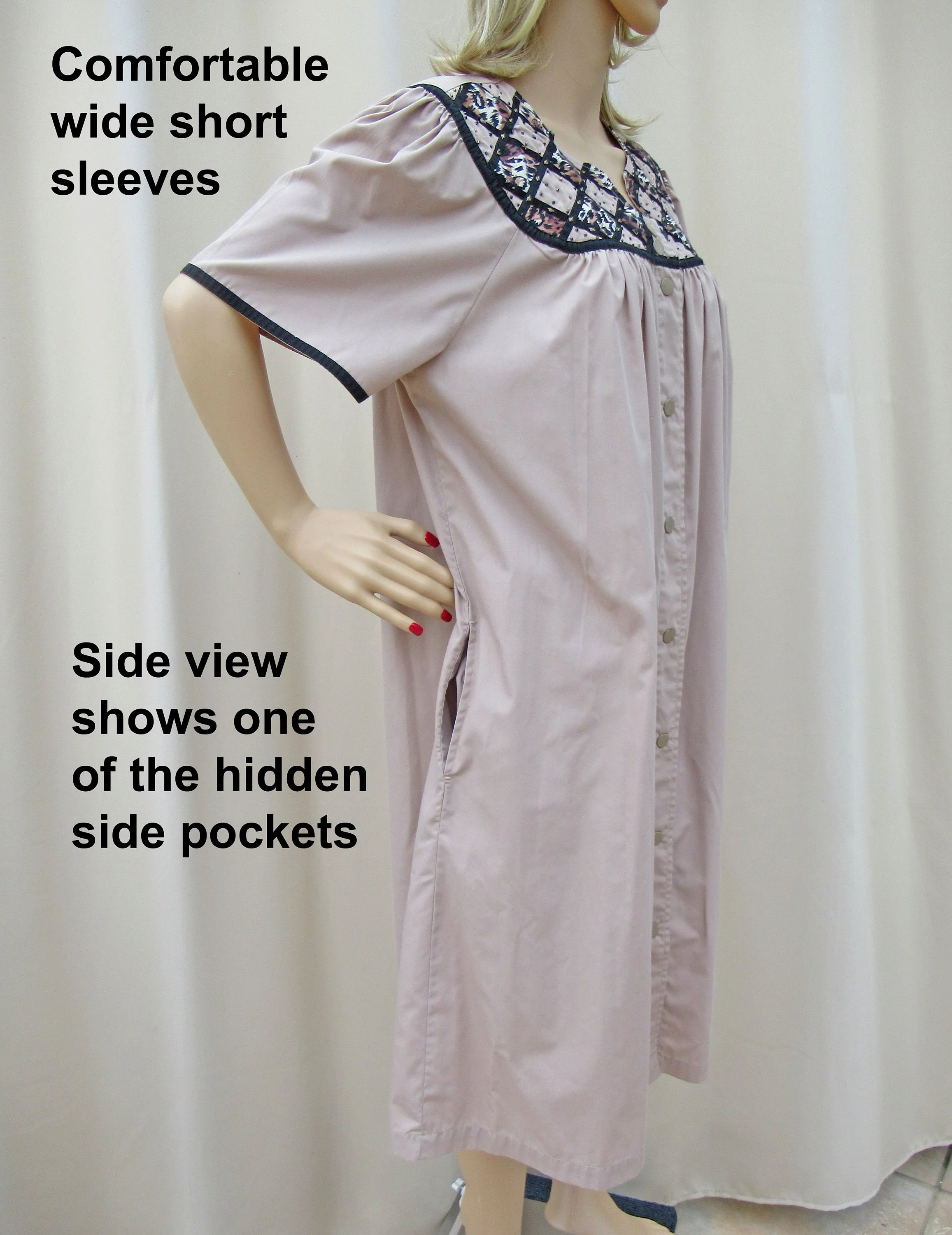 Coat Robe Mocha Brown Quilted Animal Print Yoke Knee Length Front Snaps Polyester Cotton Mix by Go Softly Models - Image 6