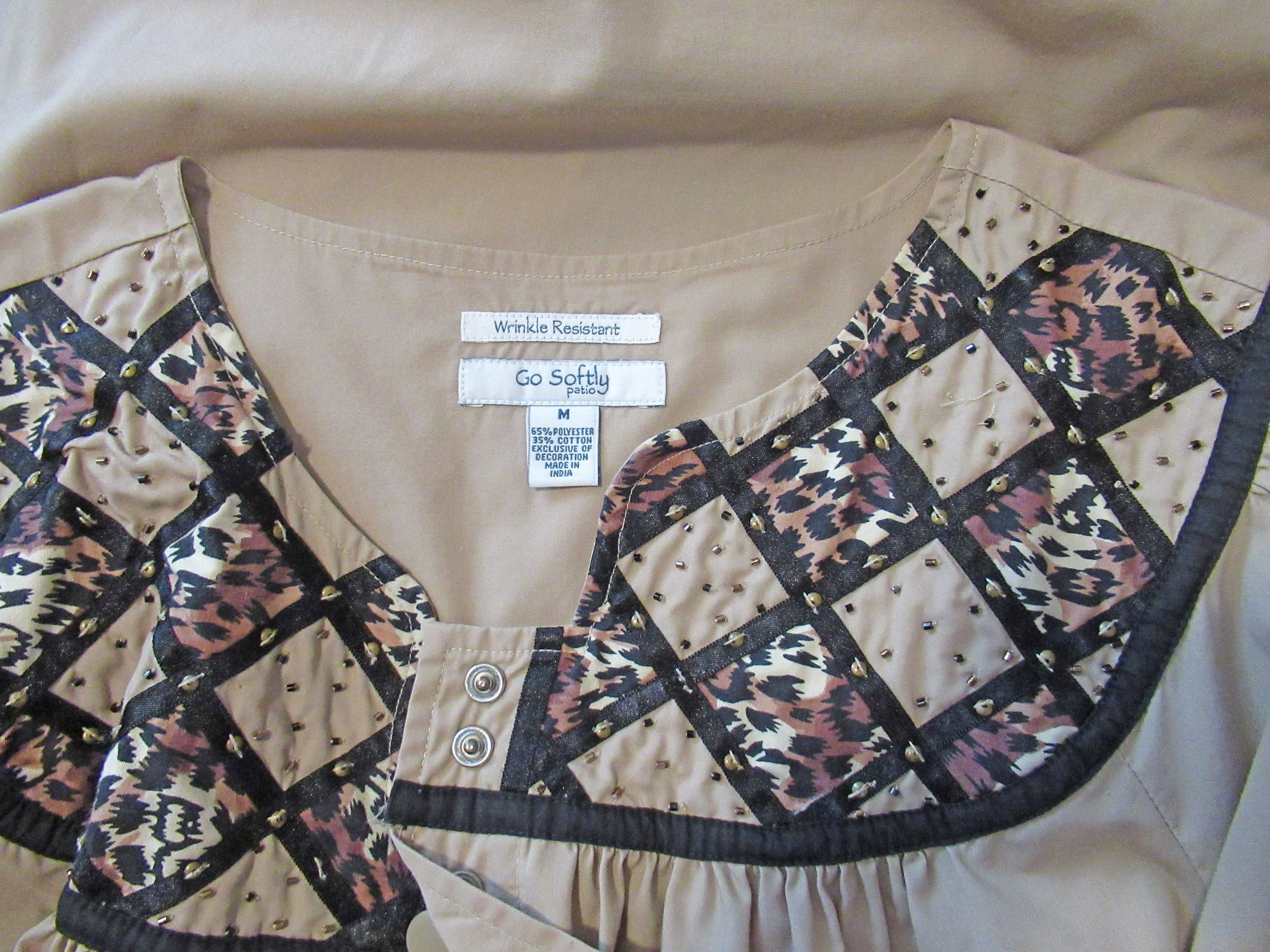 Coat Robe Mocha Brown Quilted Animal Print Yoke Knee Length Front Snaps Polyester Cotton Mix by Go Softly Models - Image 9