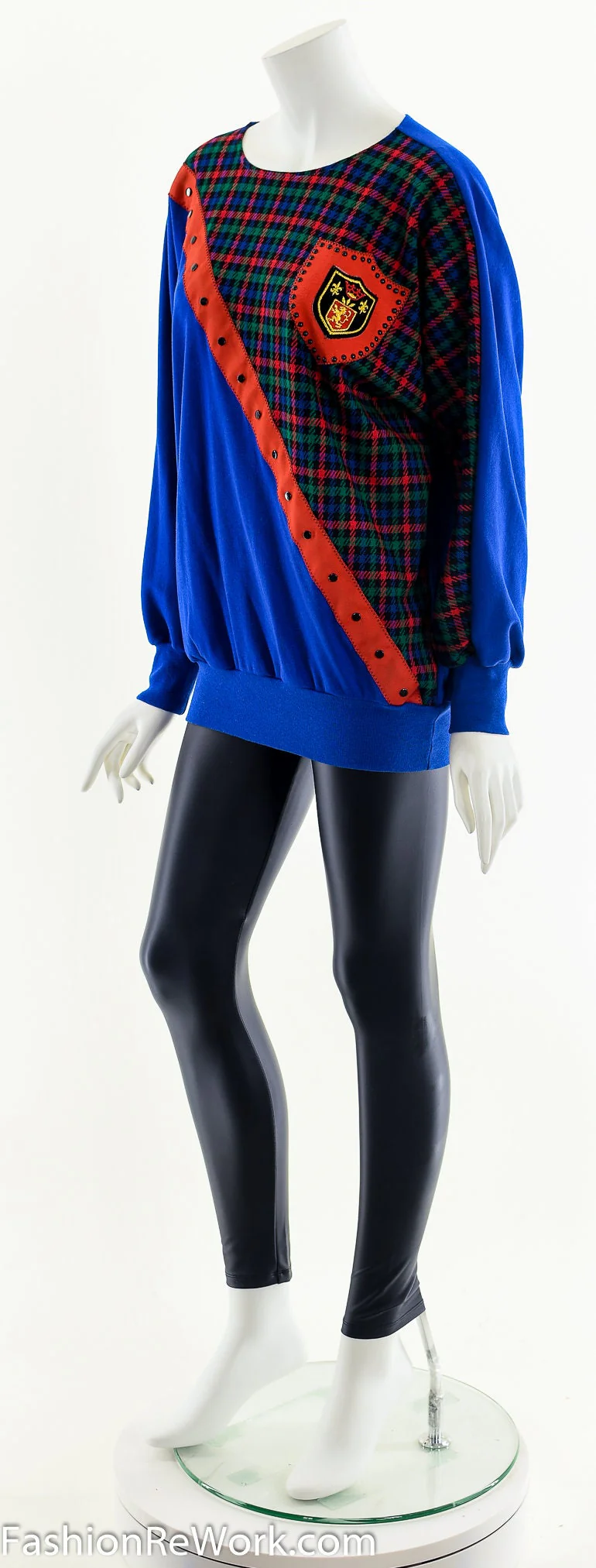 Cobalt and Plaid Asymmetric Sweatshirt by Fettucini - Image 10
