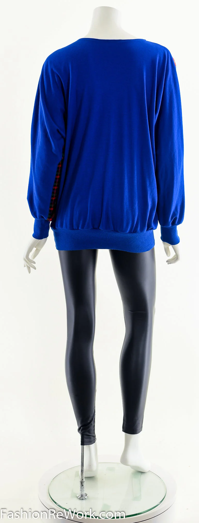 Cobalt and Plaid Asymmetric Sweatshirt by Fettucini - Image 7