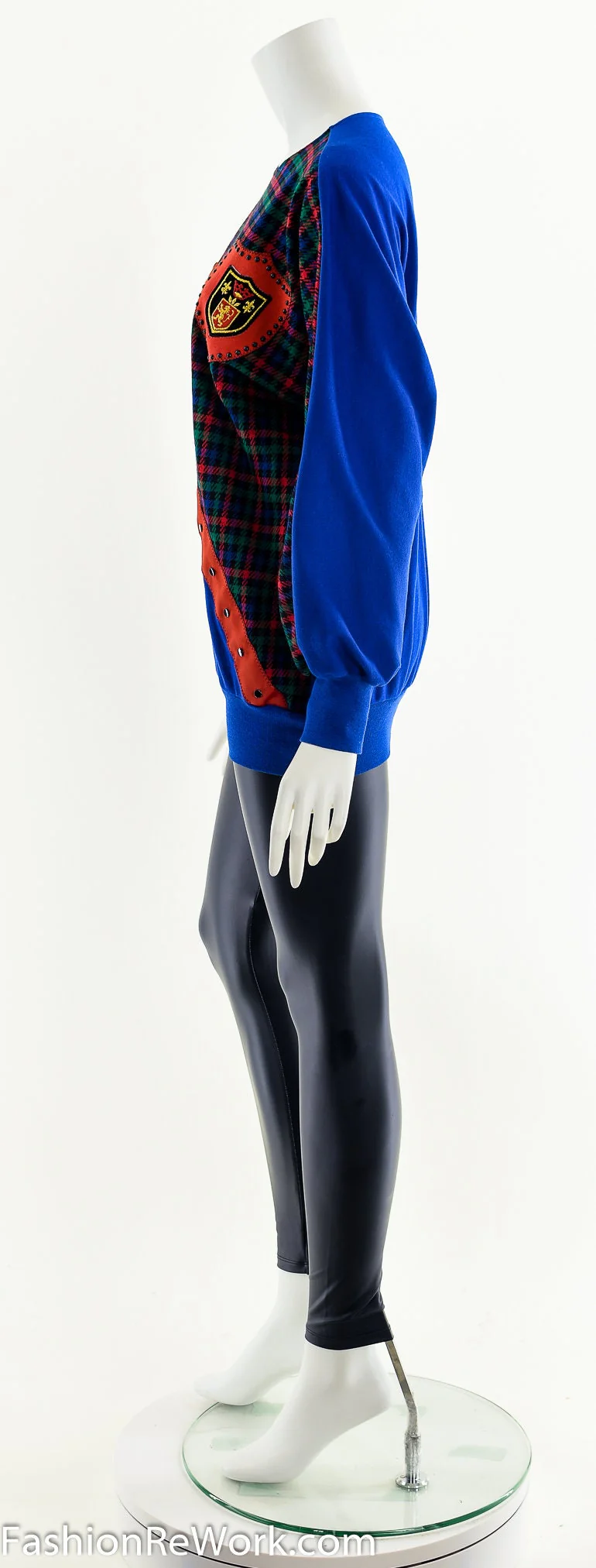 Cobalt and Plaid Asymmetric Sweatshirt by Fettucini - Image 9